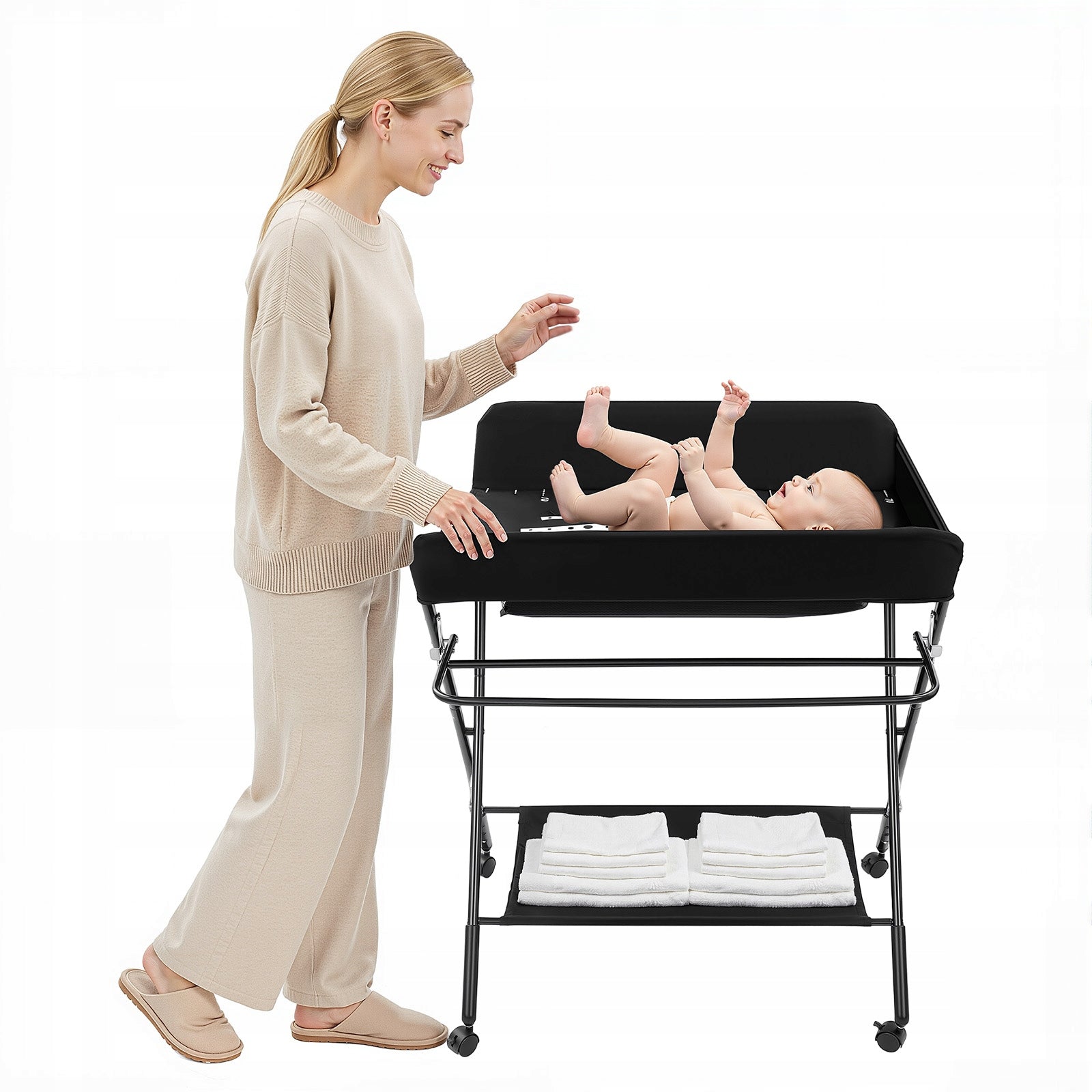 CHANGING TABLE WITH WHEELS FEATURES A CARTOON PRINT BLACK