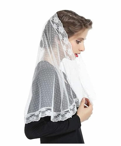 CHAPEL VEIL LACE BLACK WHITE SHAWL CATHOLIC EMBROIDERY FOR WOMAN