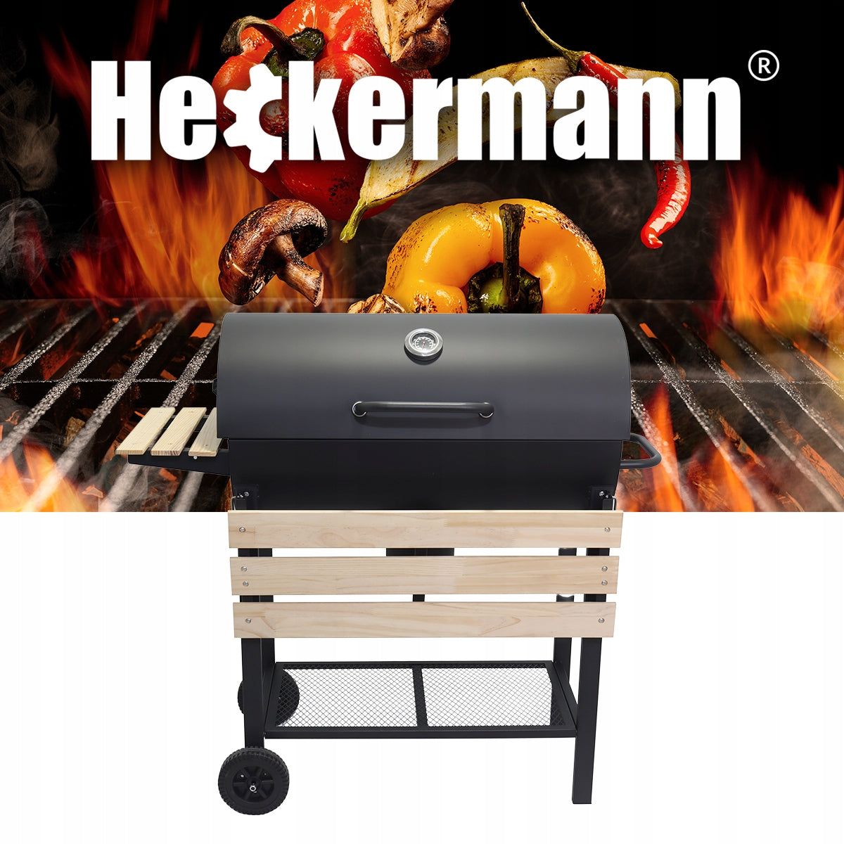 CHARCOAL GARDEN GRILL COVER ASHTRAY THERMOMETER LARGE PORTABLE WITH WHEELS Manufacturer code Grill Premium Heckermann KY1813-24F