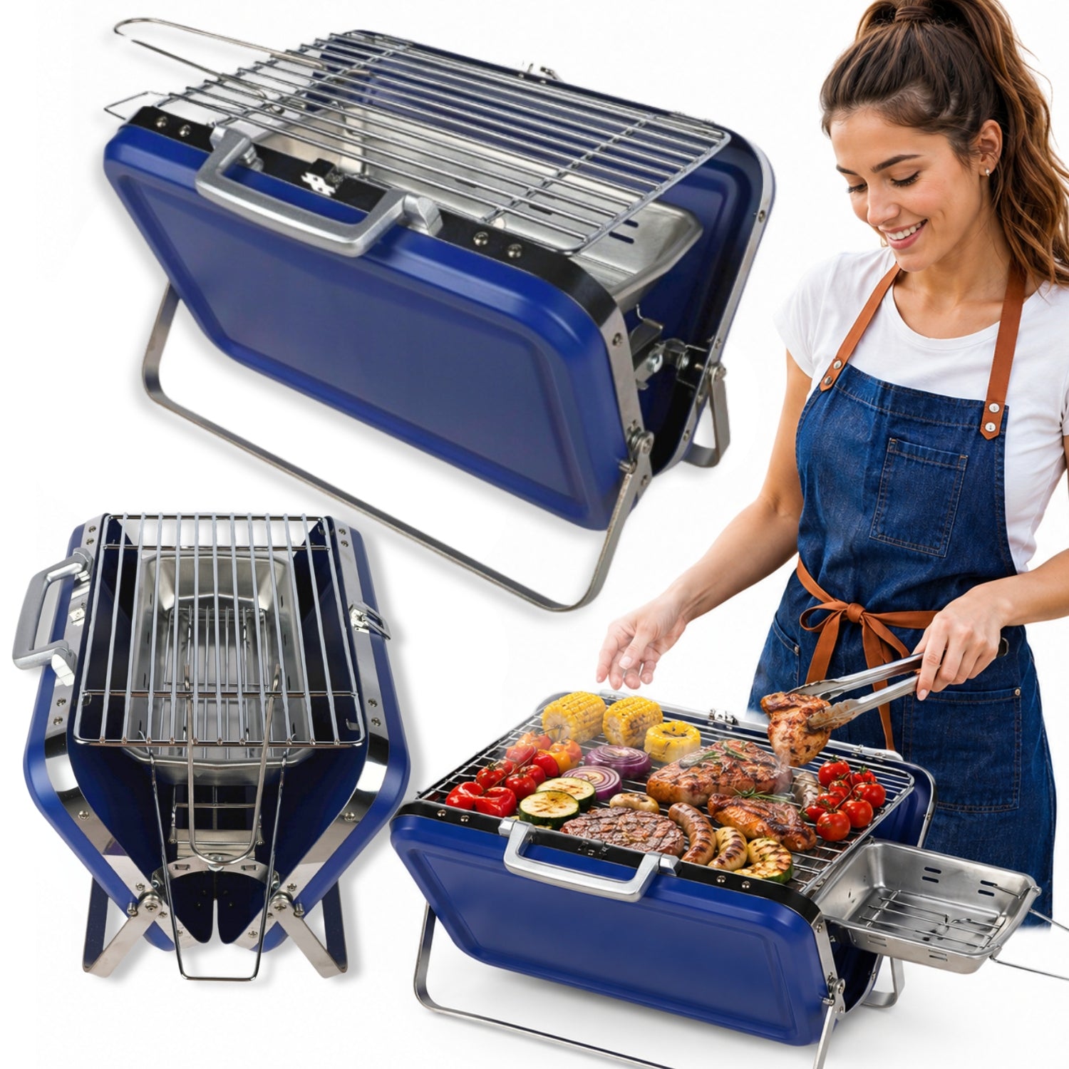 CHARCOAL GARDEN GRILL FOLDING HIKING PORTABLE STAINLESS SUITCASE