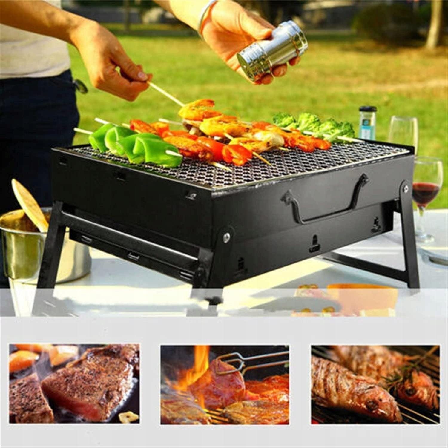 CHARCOAL GARDEN GRILL FOLDING IN SUITCASE PORTABLE BBQ SUITCASE Grill height 43 cm