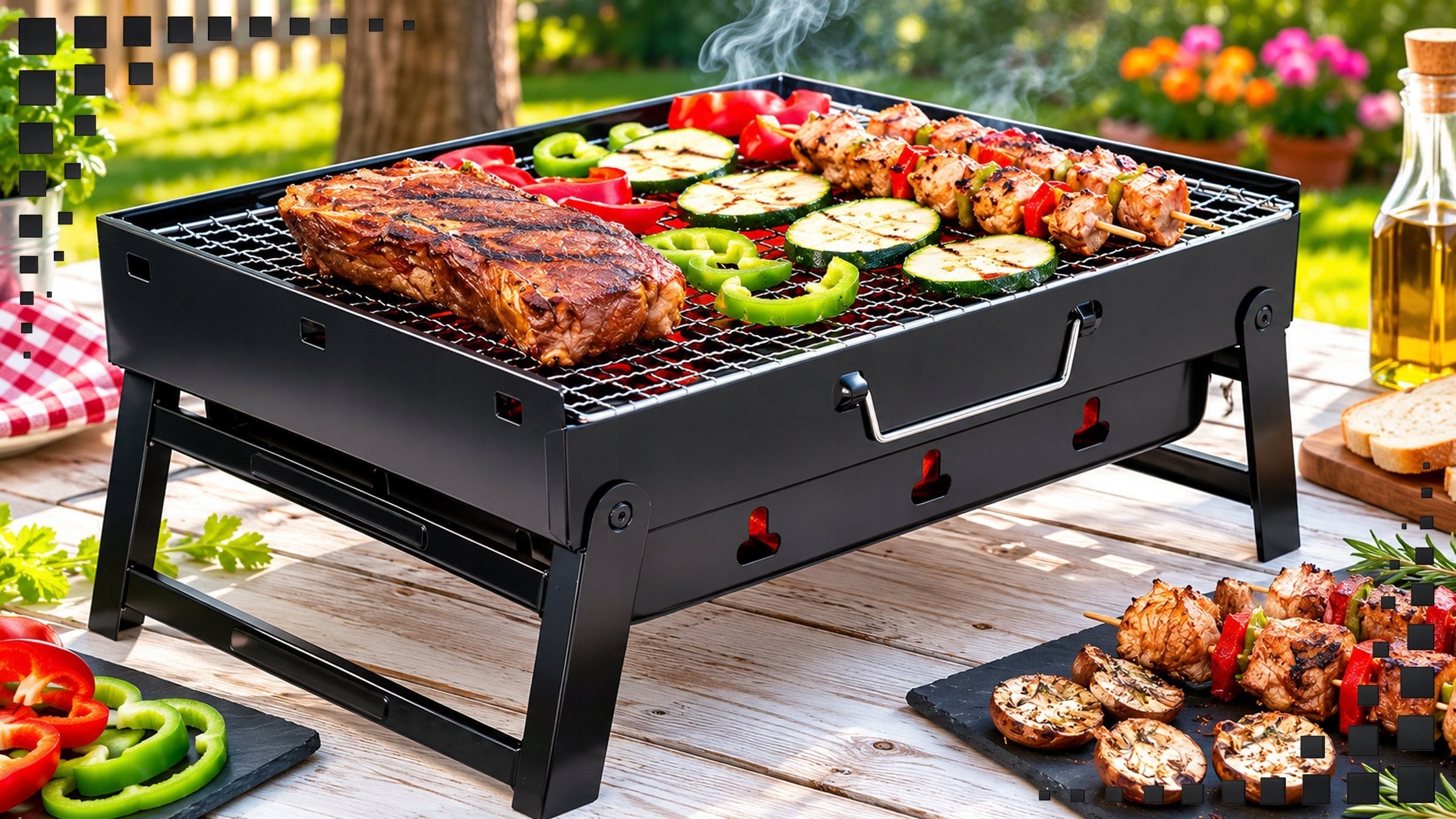 CHARCOAL GARDEN GRILL FOLDING IN SUITCASE PORTABLE BBQ SUITCASE Type portable