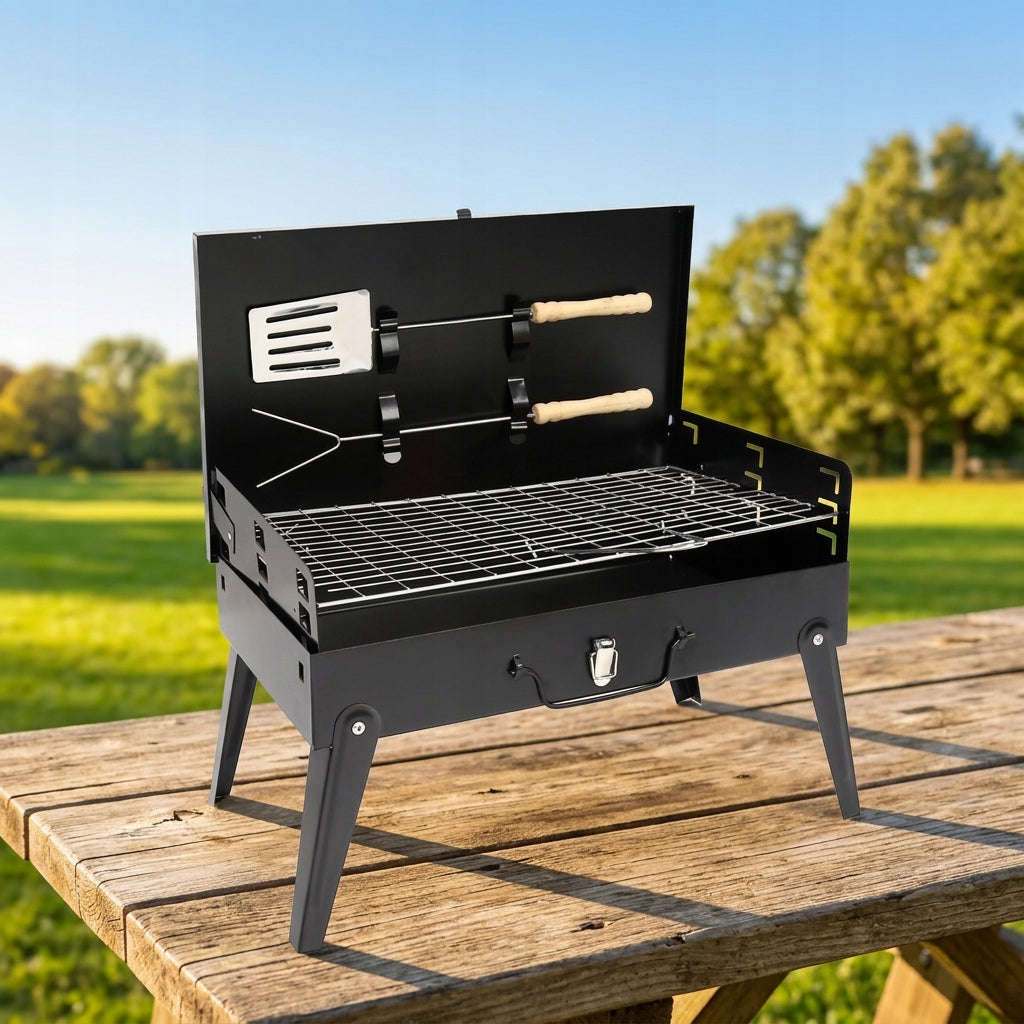CHARCOAL GARDEN GRILL HIKING FOLDING SUITCASE PORTABLE BBQ ACCESSORIES Grill depth 27 cm