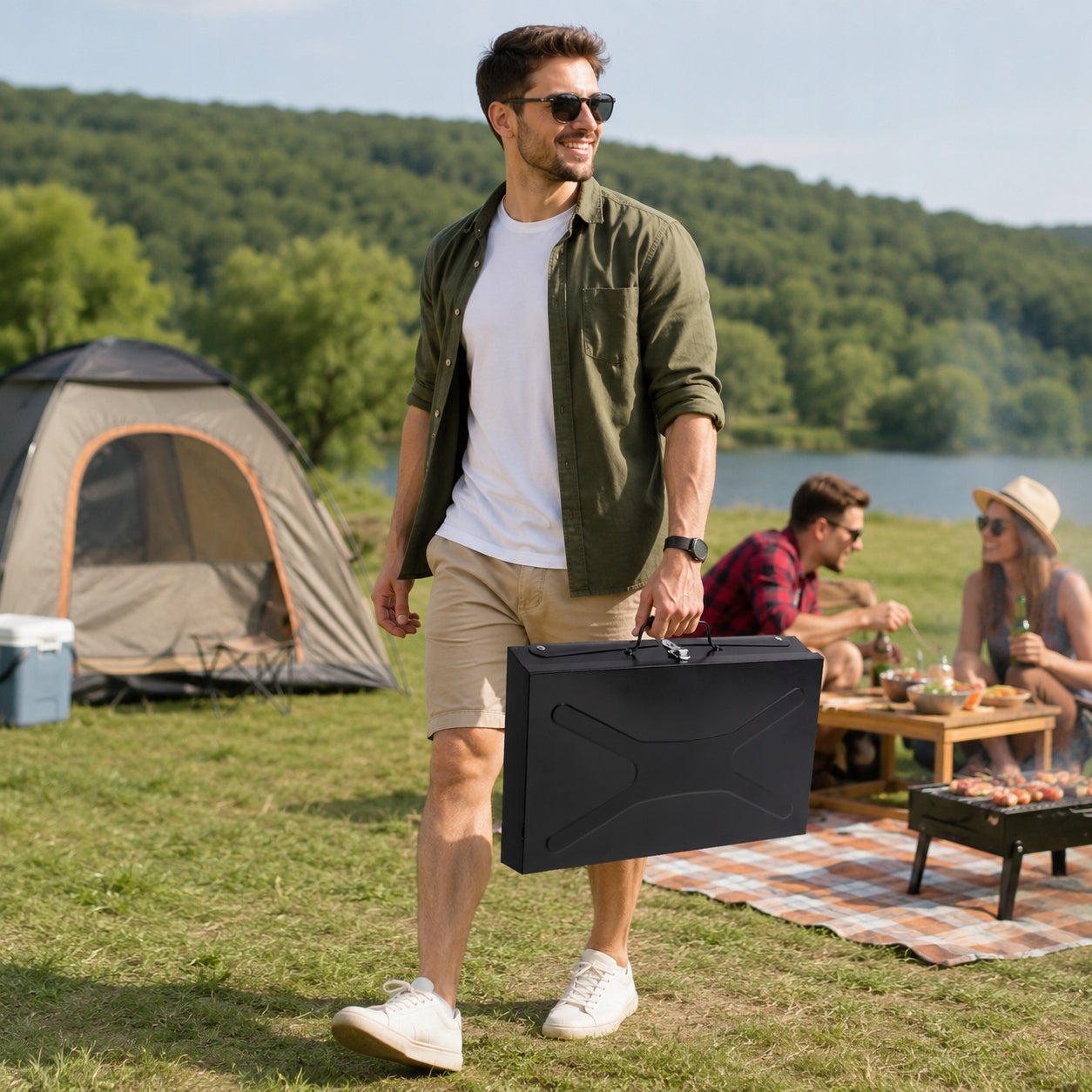 CHARCOAL GARDEN GRILL HIKING FOLDING SUITCASE PORTABLE BBQ ACCESSORIES Manufacturer no brand
