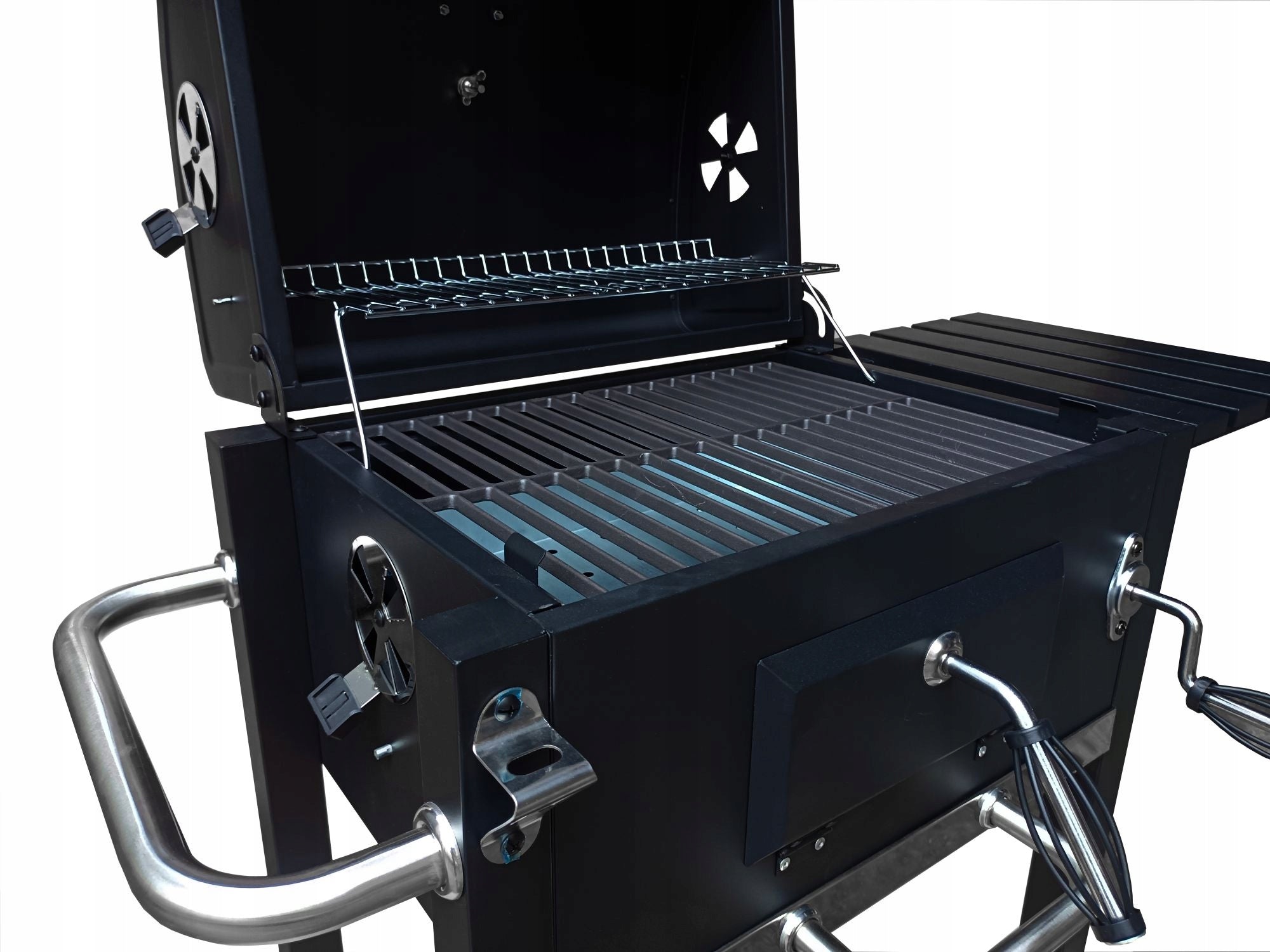 CHARCOAL GARDEN GRILL LARGE CAST IRON GRATE WITH LID + ASHTRAY THERMOMETER Grill width 91 cm
