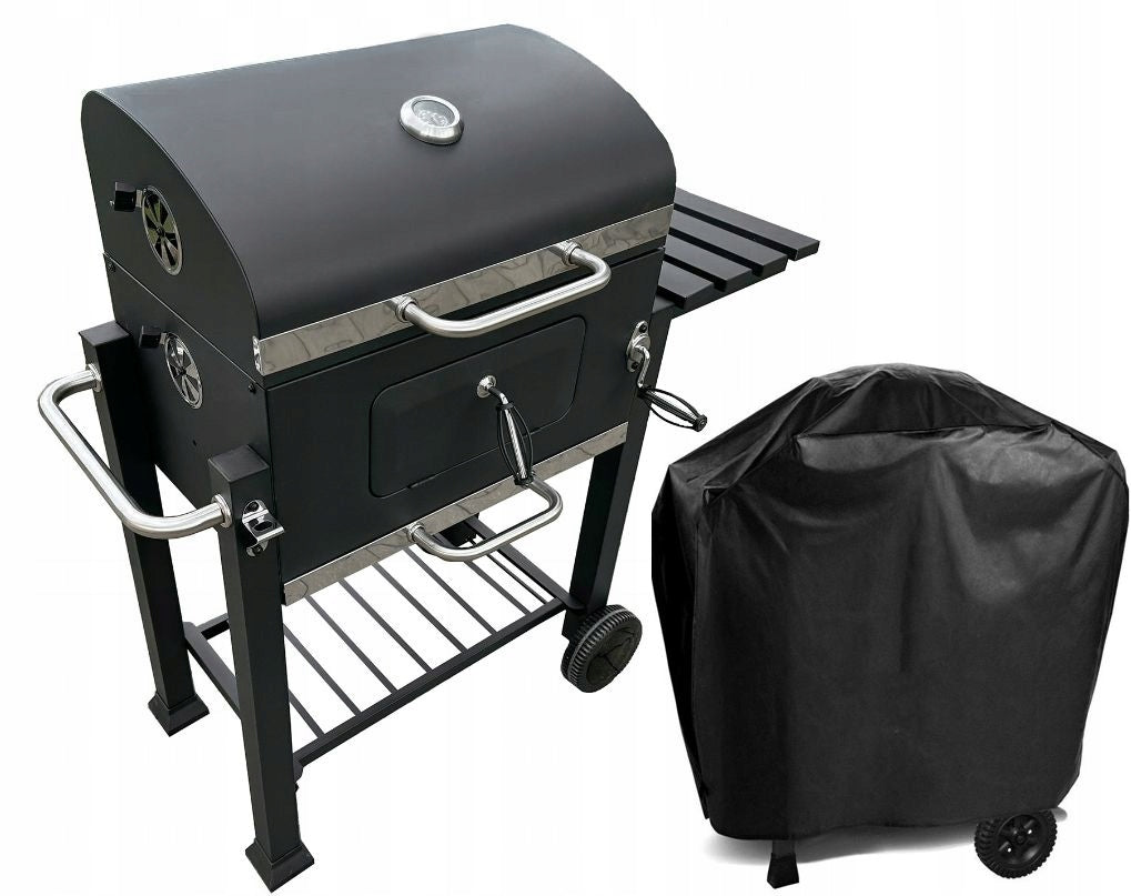CHARCOAL GARDEN GRILL LARGE CAST IRON GRATE WITH LID + THERMOMETER COVER Packaging status original