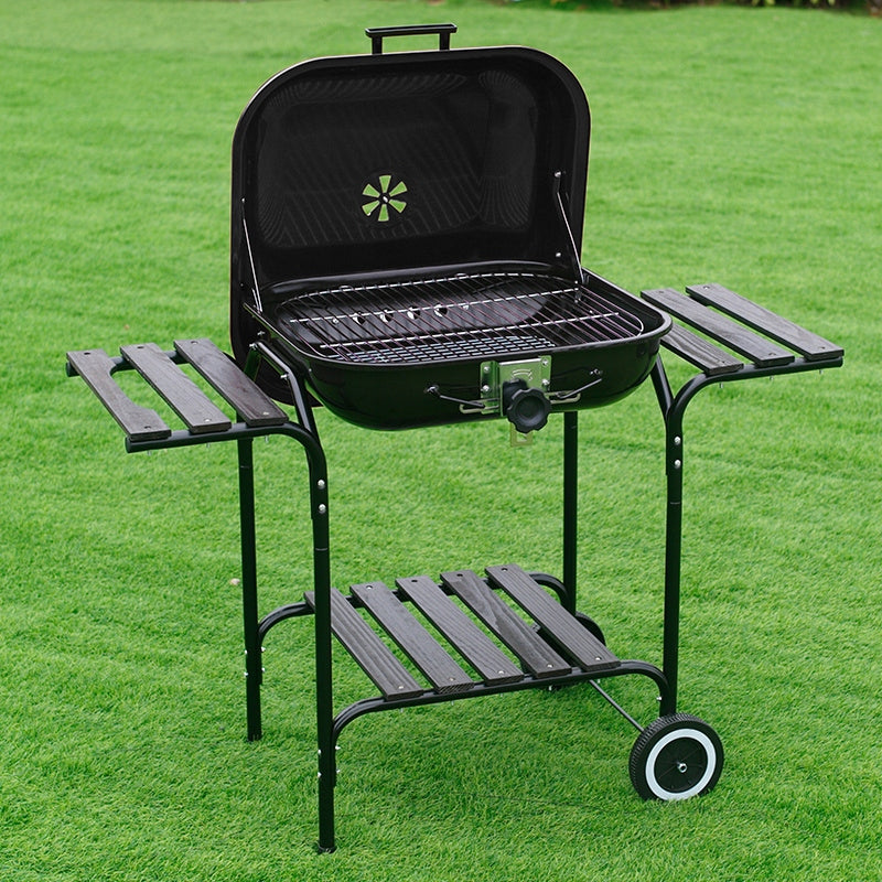 CHARCOAL GARDEN GRILL LARGE WITH LID LOCKABLE SHELVES ADJUSTABLE GRATE Manufacturer VELACO