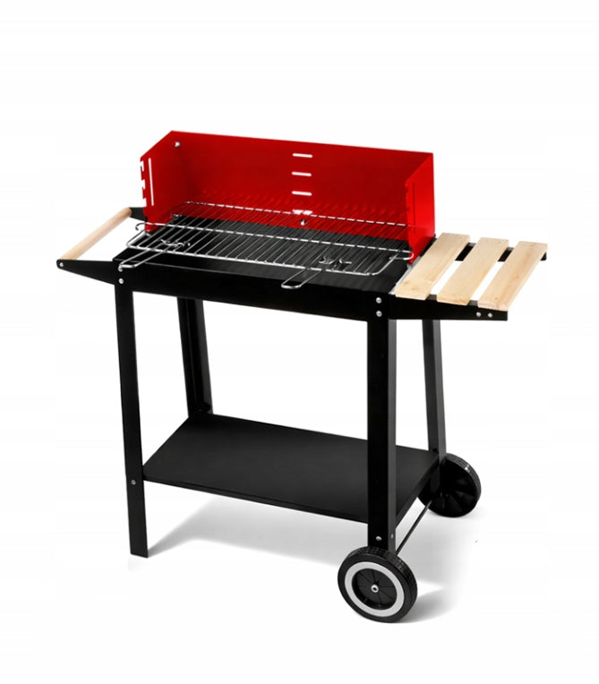 CHARCOAL GARDEN GRILL ON WHEELS WITH FOLDING LID