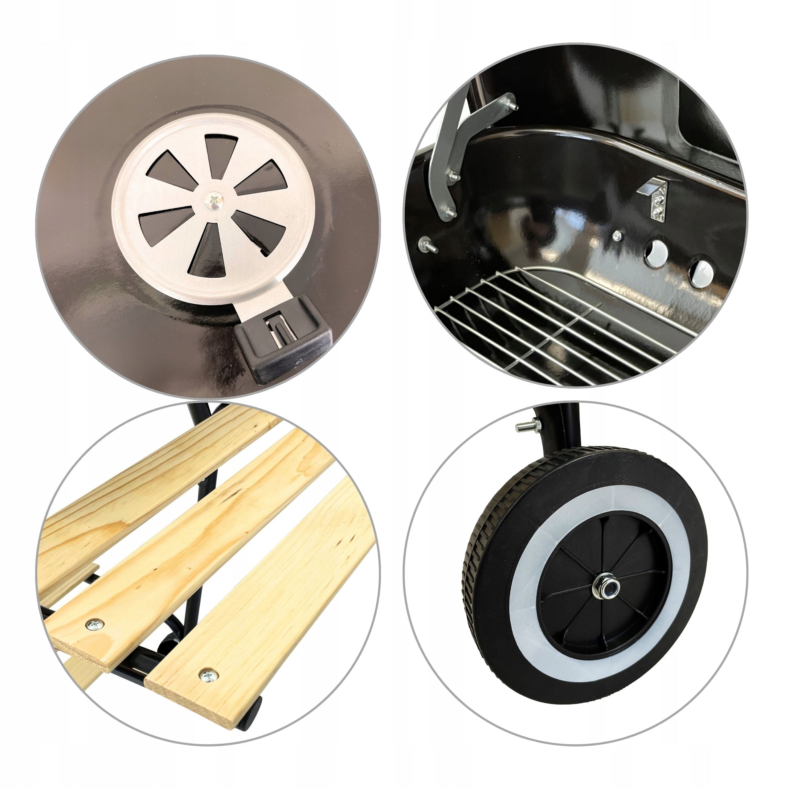 CHARCOAL GARDEN GRILL PORTABLE ON WHEELS LID WITH 3 SHELVES Manufacturer Kontrast