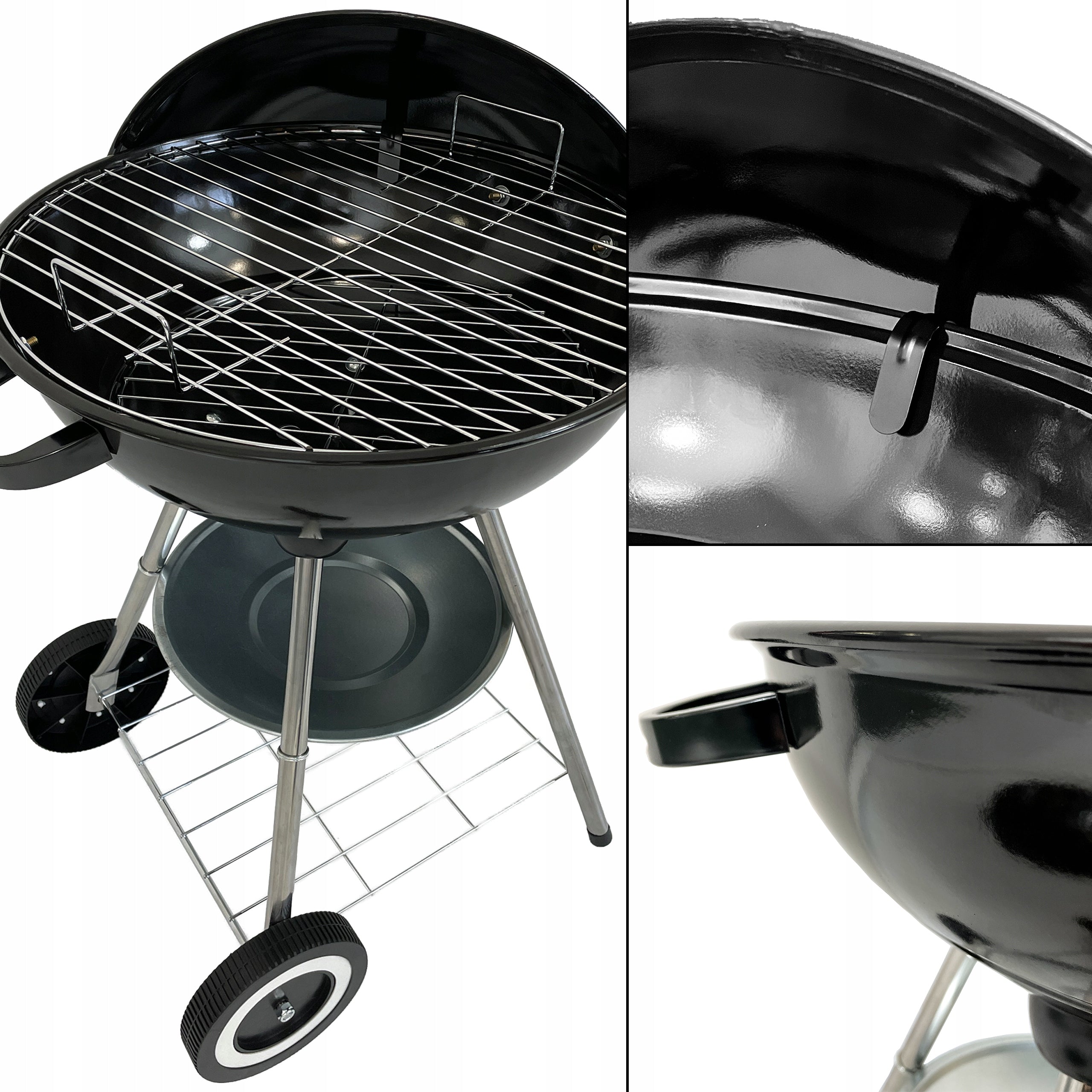 CHARCOAL GARDEN GRILL ROUND PORTABLE COVER BBQ1014 + 4 TEFLON MAT Grill depth 37 cm