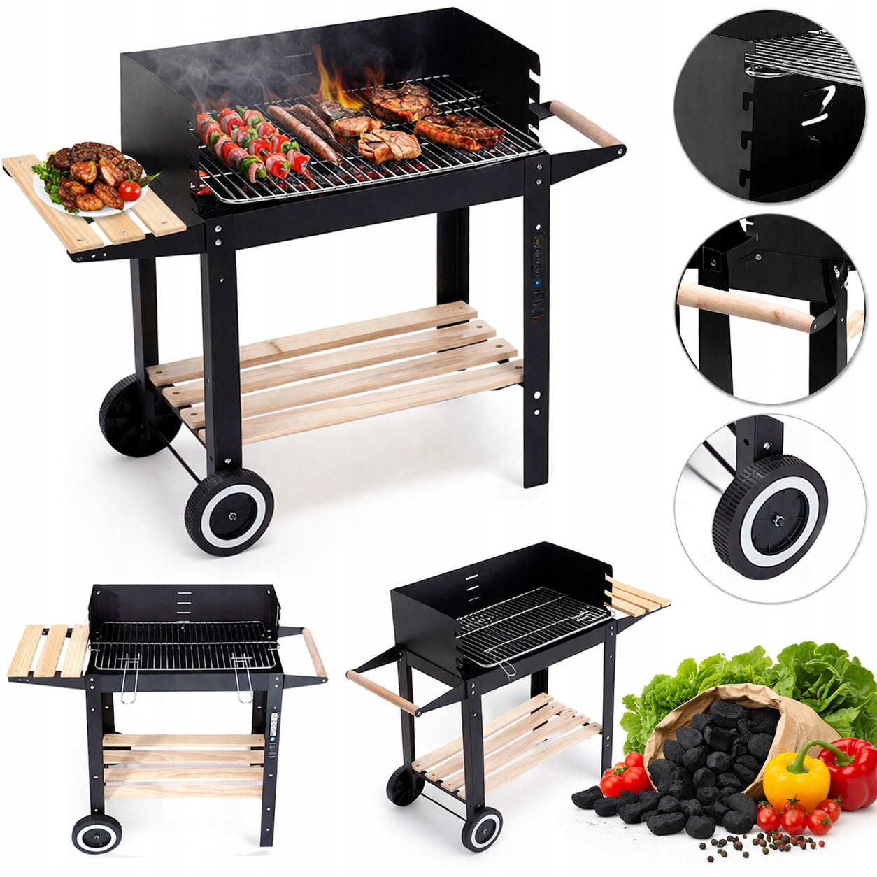CHARCOAL GARDEN GRILL SMART MOBILE GRILL WITH CORNER ON WHEELS STRONG 5IN1