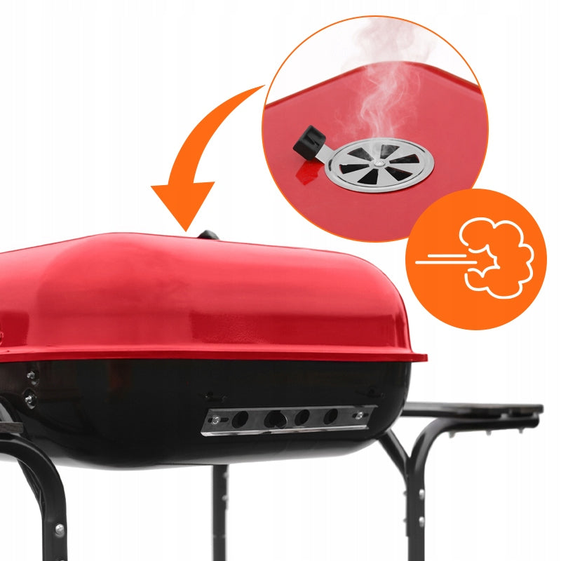 CHARCOAL GARDEN GRILL WITH LID RED BLACK GRATE HEIGHT ADJUSTMENT Grate length 48 cm