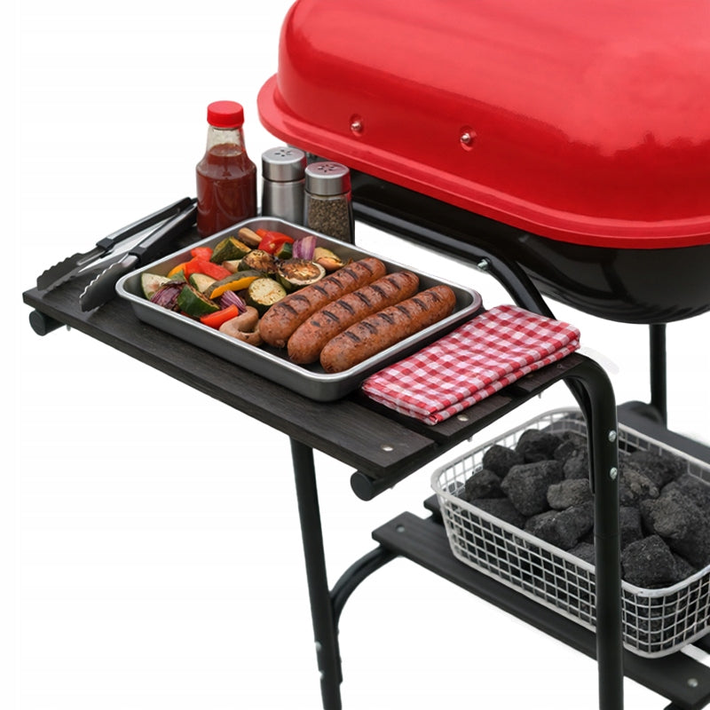 CHARCOAL GARDEN GRILL WITH LID RED BLACK GRATE HEIGHT ADJUSTMENT Grill depth 57 cm