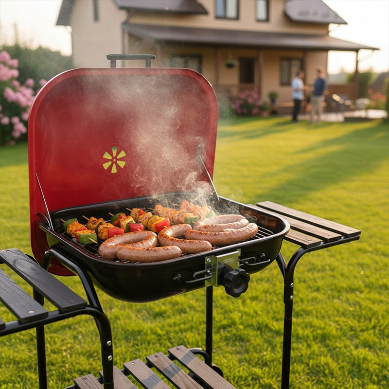 CHARCOAL GARDEN GRILL WITH LID RED BLACK GRATE HEIGHT ADJUSTMENT Type portable