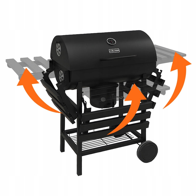 CHARCOAL GRILL GARDEN BARREL LARGE LOCKABLE 2 GRATES ASHTRAY 3 GRILL TOPS Grill width 116 cm