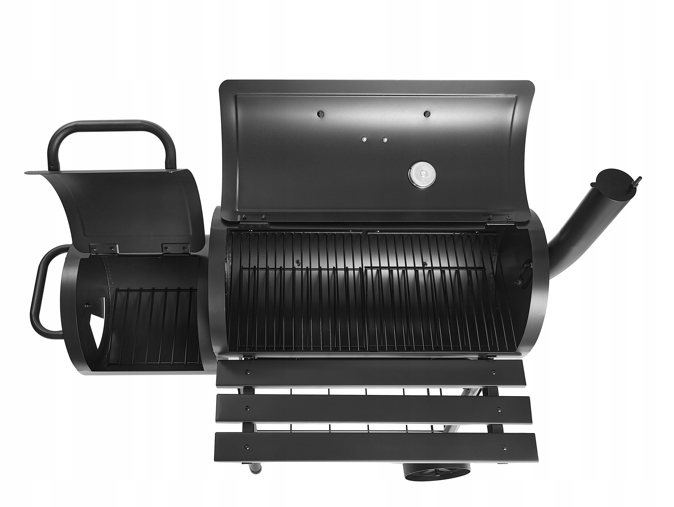 CHARCOAL GRILL GARDEN BARREL WITH SMOKEHOUSE THERMOMETER LARGE GRATE SHELF CHIMNEY Grill depth 61 cm