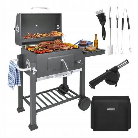 CHARCOAL GRILL GARDEN CAST IRON GRATE COVER THERMOMETER ACCESSORY SET