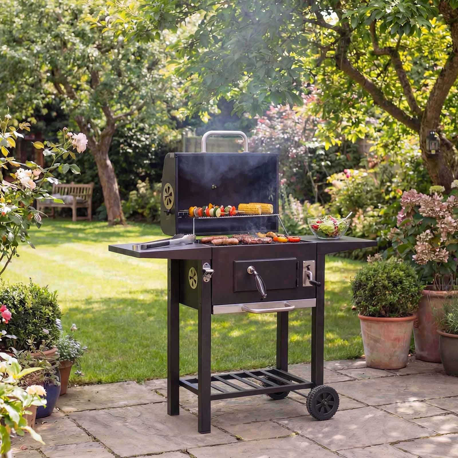CHARCOAL GRILL GARDEN GRILL LARGE GRILL WITH LID WITH SHELVES BLACK PERU Manufacturer code PERU