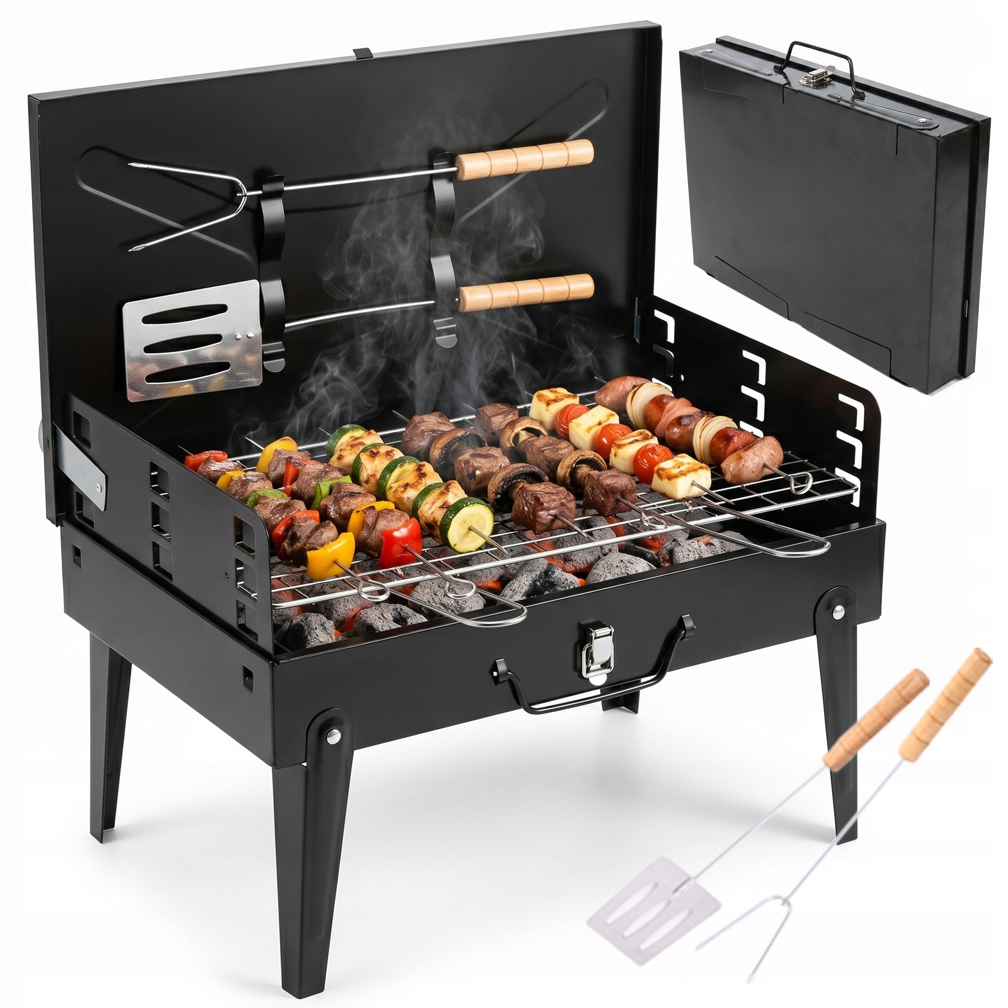 CHARCOAL GRILL GARDEN HIKING SUITCASE PORTABLE FOLDING BBQ ACCESSORIES