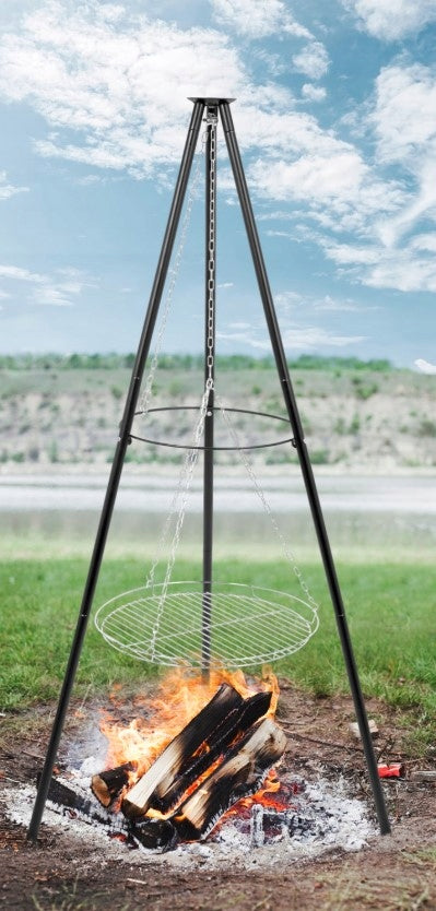 CHARCOAL GRILL GARDEN TRIPOD HEARTH CHROME HANGING GRATE 46CM Manufacturer code grill węglowy palenisko trójnóg ruszt 46cm