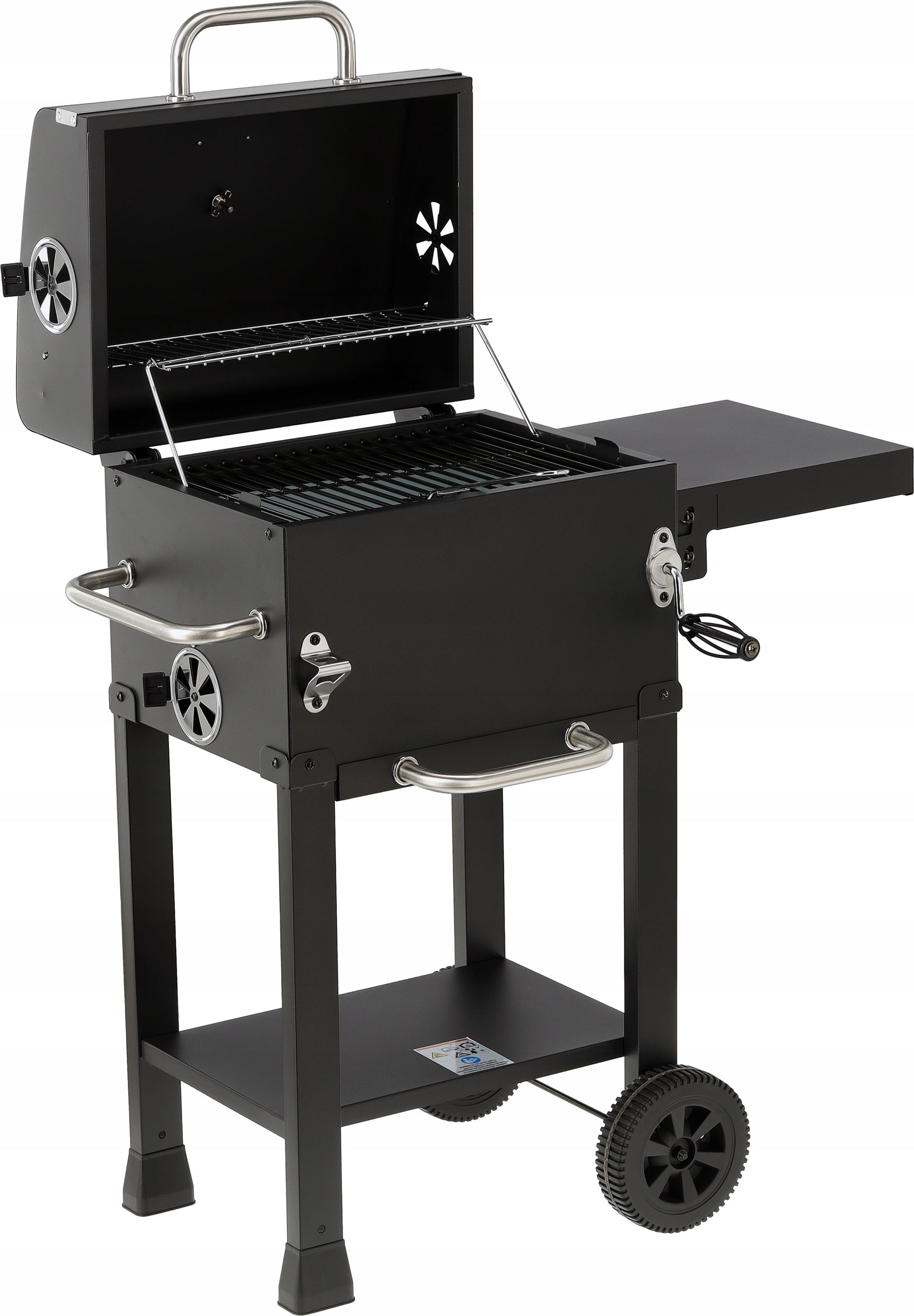 CHARCOAL GRILL GARDEN WHEEL COVER STEEL GRATE 39,5x29,5cm 2 SHELVES LUND Grill height 95 cm