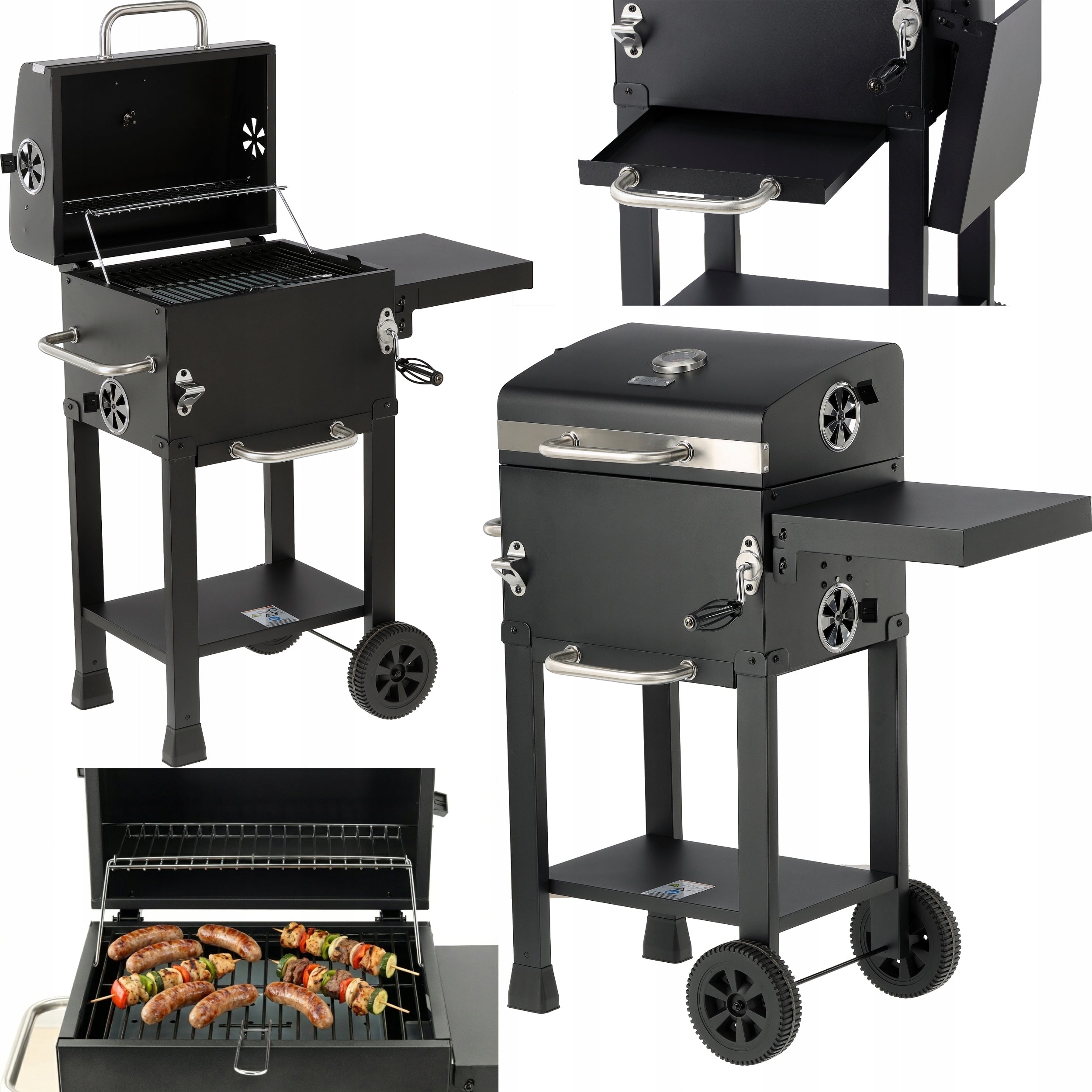 CHARCOAL GRILL GARDEN WHEEL COVER STEEL GRATE 39,5x29,5cm 2 SHELVES LUND