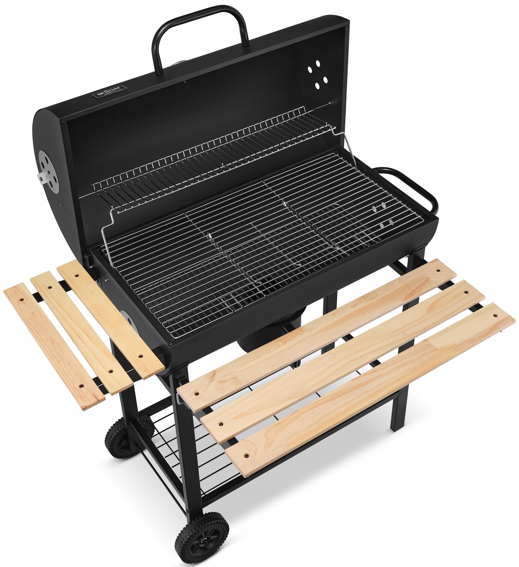 CHARCOAL GRILL Garden Barrel GRÖNER thermometer GRATE XXXL 71x37cm +FREEBIES Grill height 102 cm