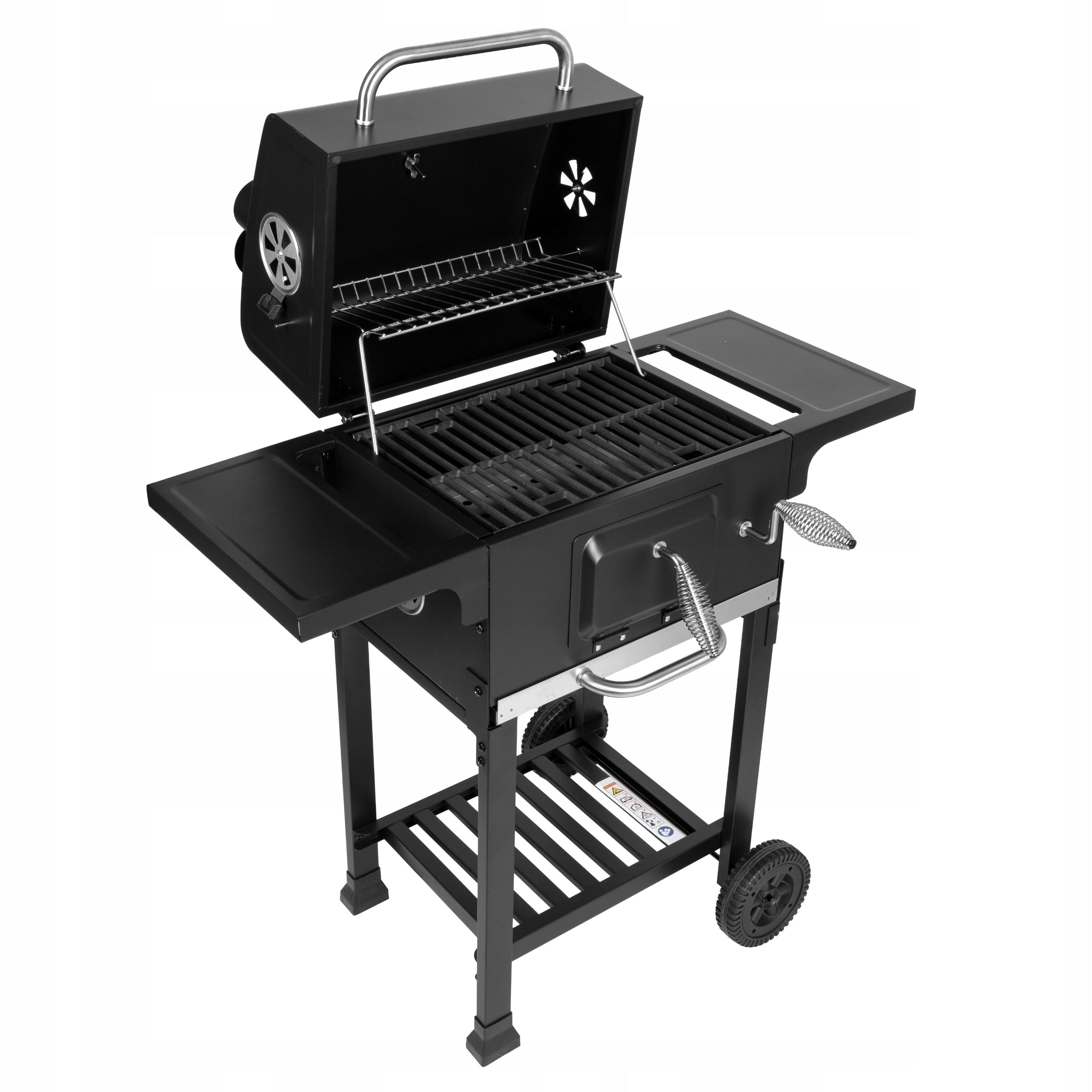 CHARCOAL GRILL LARGE CAST IRON GARDEN GRATE WITH ASHTRAY COVER + THERMOMETER Grate length 30 cm