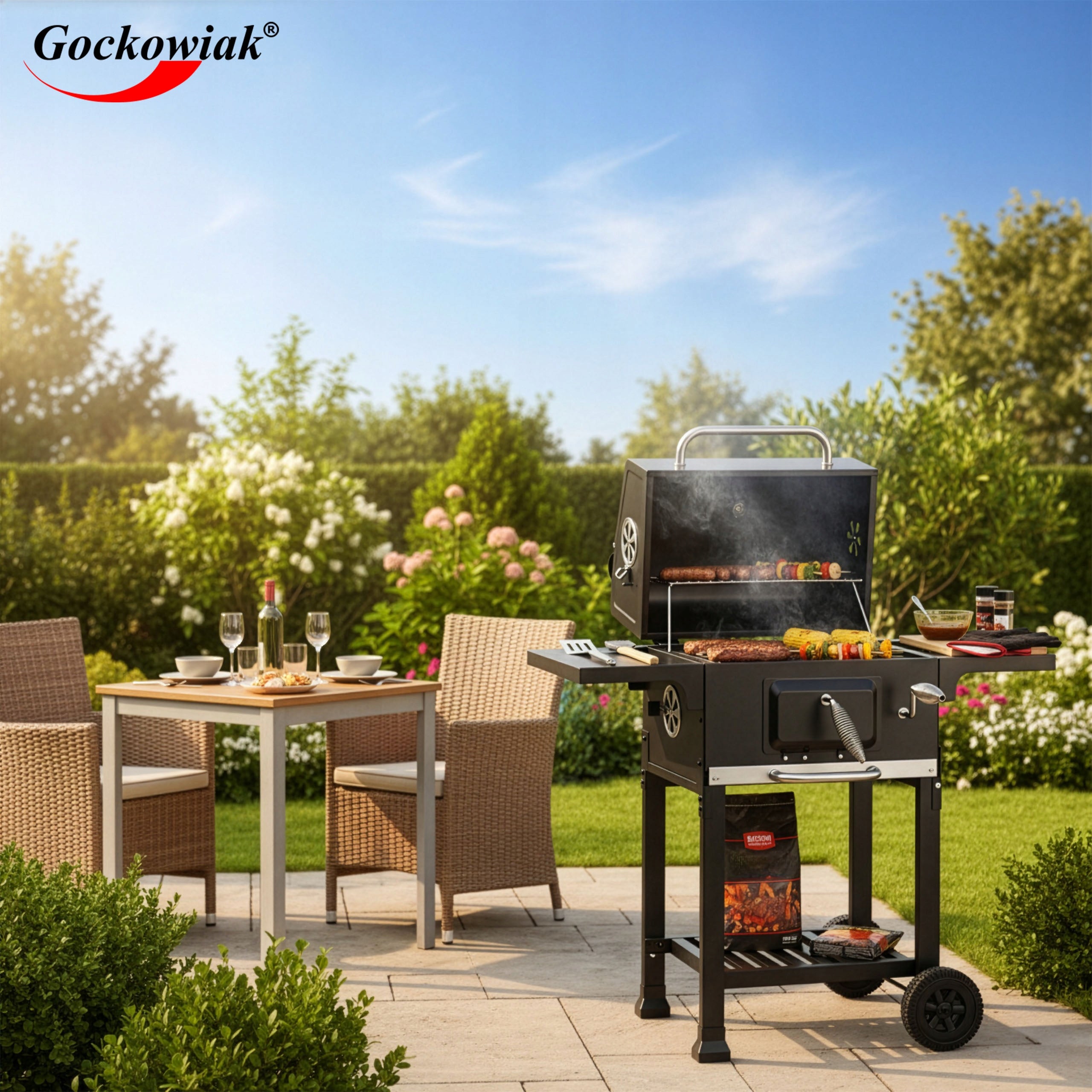 CHARCOAL GRILL LARGE CAST IRON GARDEN GRATE WITH ASHTRAY COVER + THERMOMETER Manufacturer code 610205MG