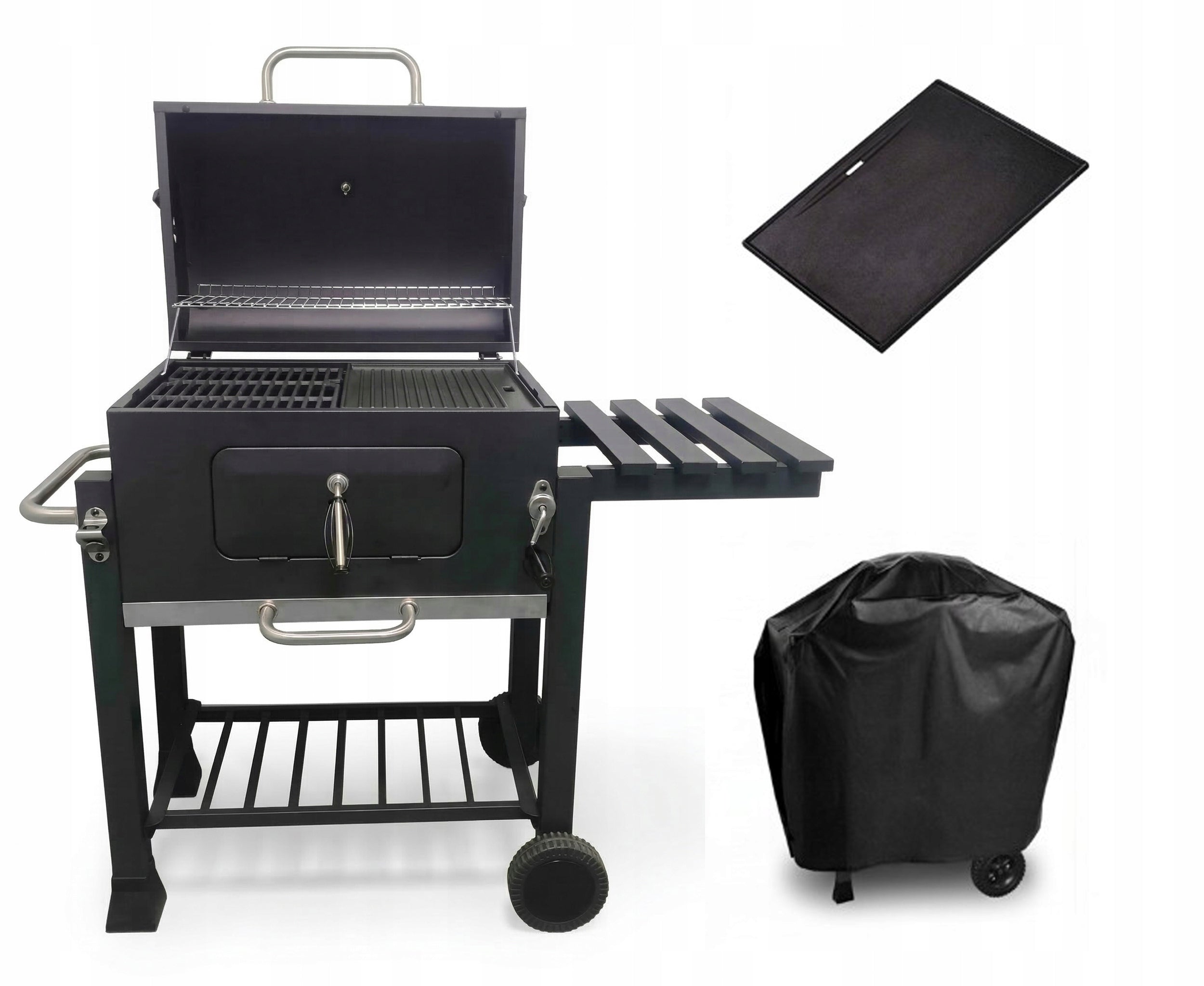 CHARCOAL GRILL LARGE GARDEN CAST IRON GRATE + CAST IRON PLATE + COVER Packaging status original