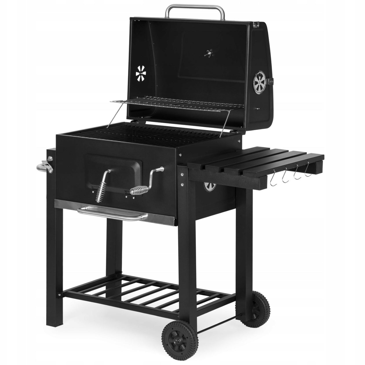 CHARCOAL GRILL LARGE GARDEN WITH THERMOMETER COVER SHELVES LOCKABLE+BLOWER Grill height 108 cm