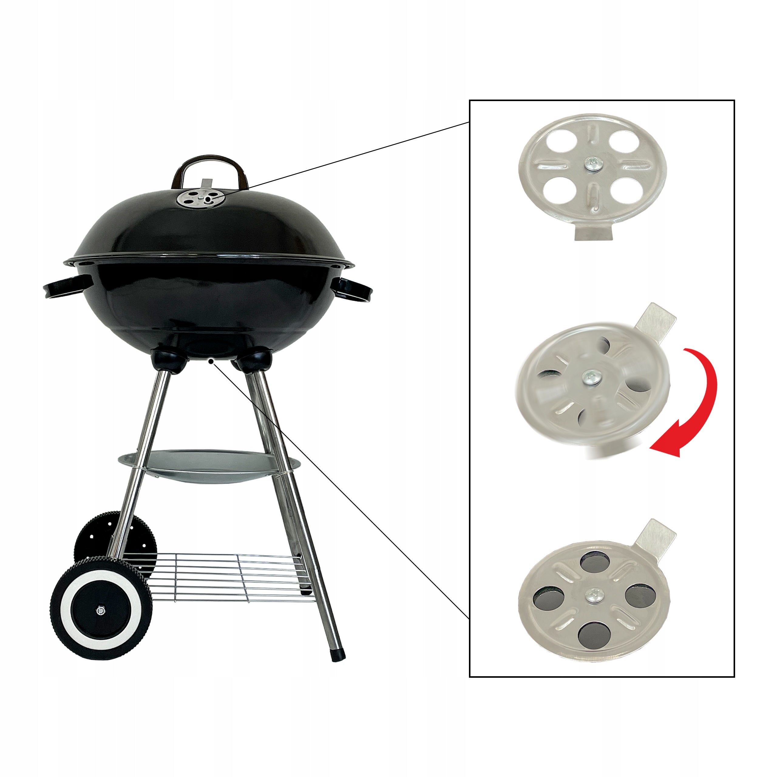 CHARCOAL GRILL LARGE ROUND WITH GARDEN COVER GRATE WITH GRATE PORTABLE Grill height 77.5 cm