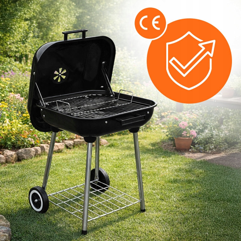 CHARCOAL GRILL LOCKABLE GARDEN WITH CASTER COVER PORTABLE BLACK GRIL BBQ Grill depth 53 cm