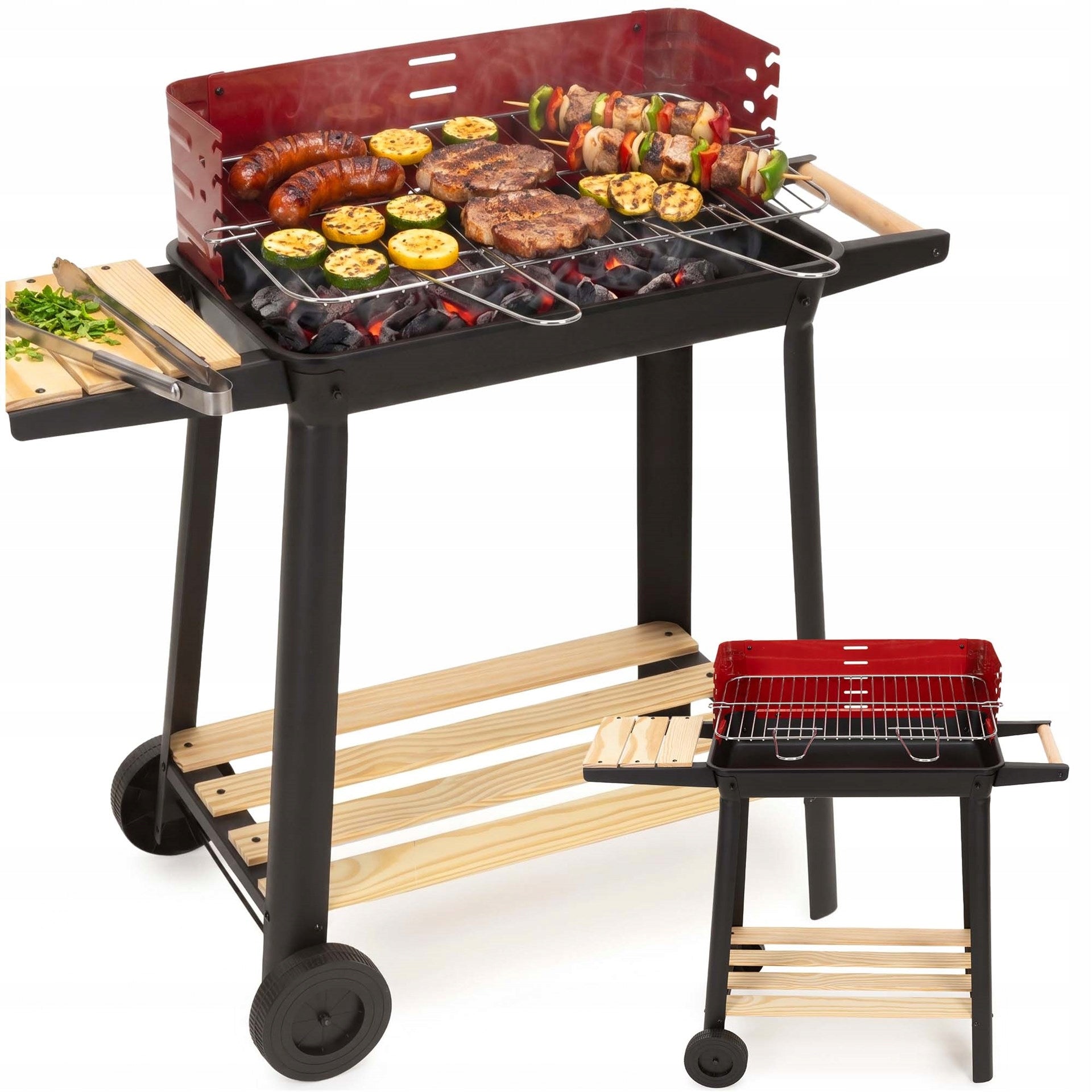 CHARCOAL GRILL PORTABLE GARDEN WITH WHEELS GRATE ADJUSTABLE 5 LEVELS BBQ Grate length 48 cm