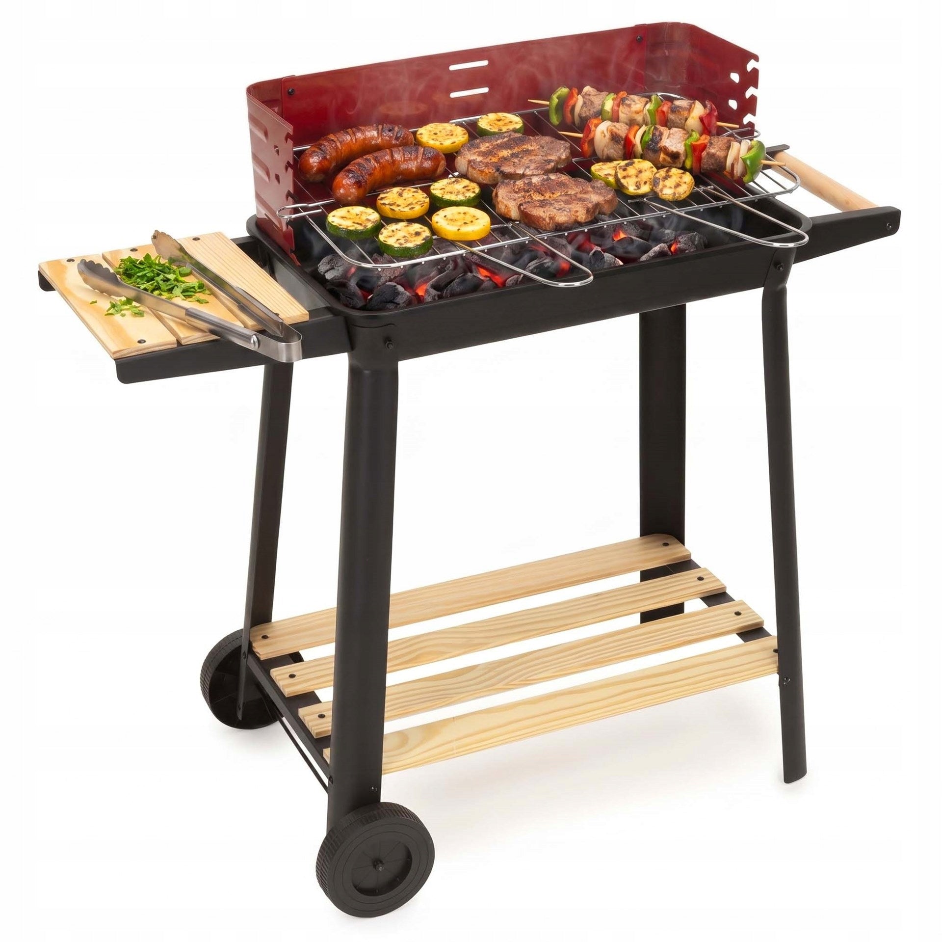 CHARCOAL GRILL PORTABLE GARDEN WITH WHEELS GRATE ADJUSTABLE 5 LEVELS BBQ Grill height 78 cm