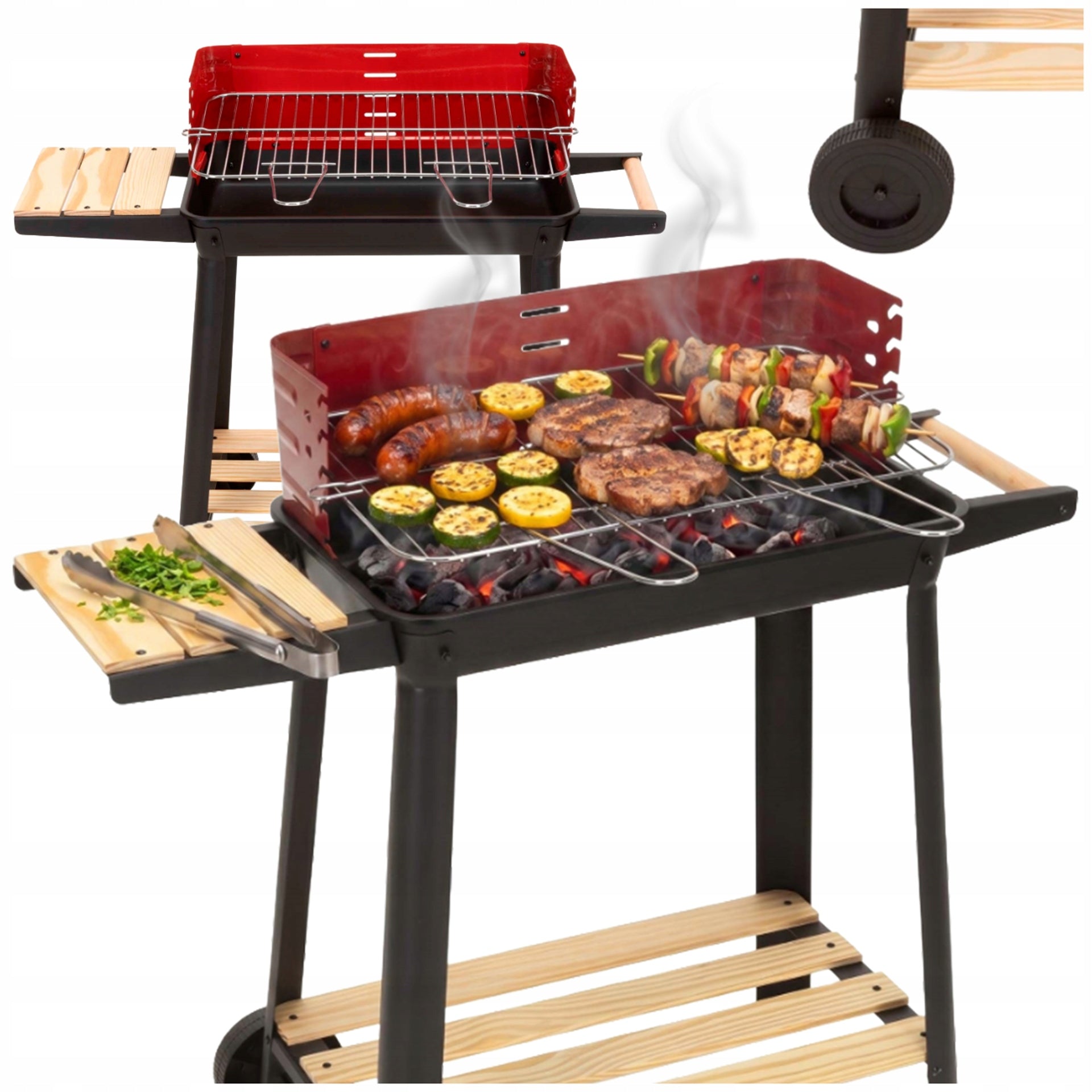 CHARCOAL GRILL PORTABLE GARDEN WITH WHEELS GRATE ADJUSTABLE 5 LEVELS BBQ