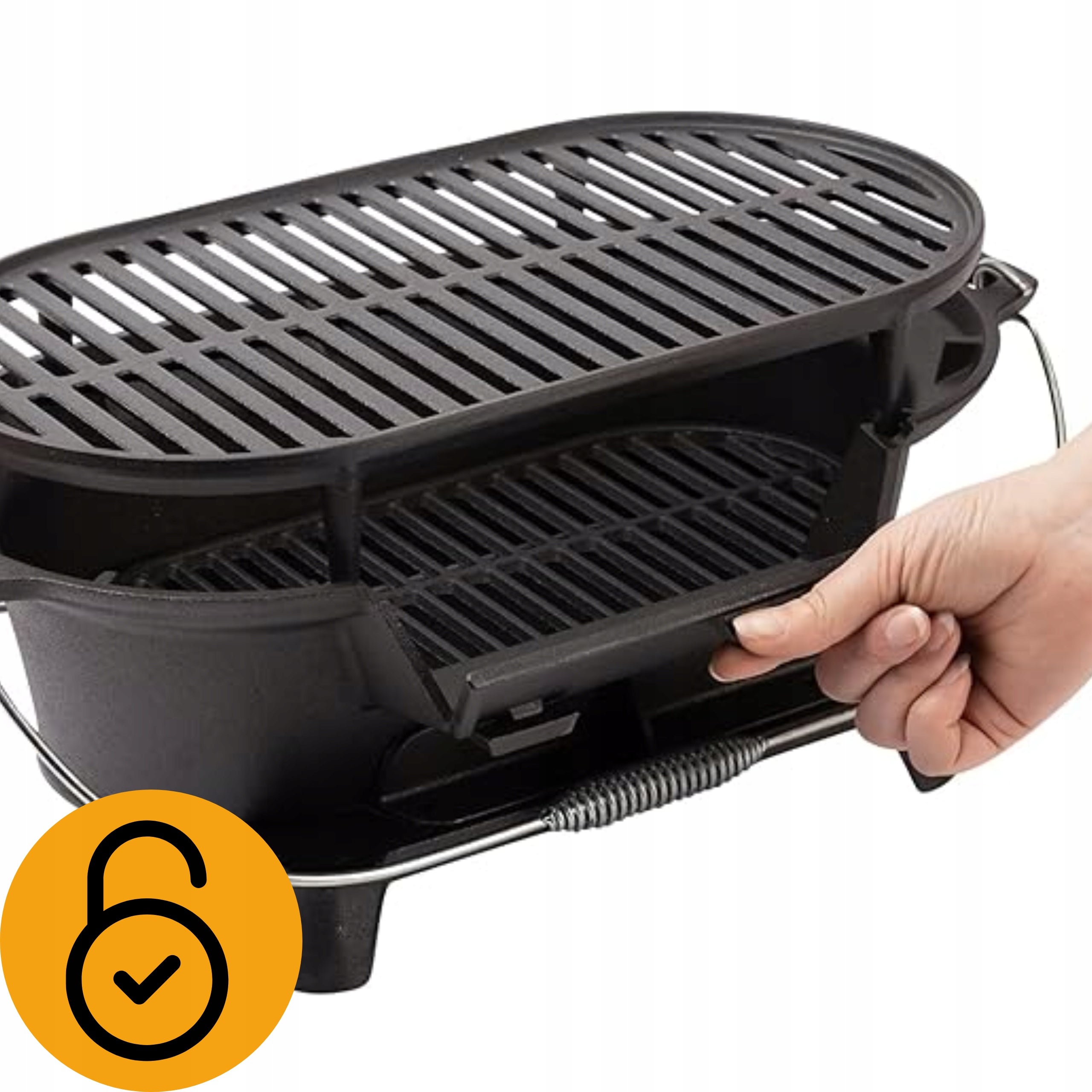 CHARCOAL GRILL WITH CAST IRON GRATE HIBACHI CAST IRON GARDEN GRILL 43cm x 23cm Grill height 21 cm