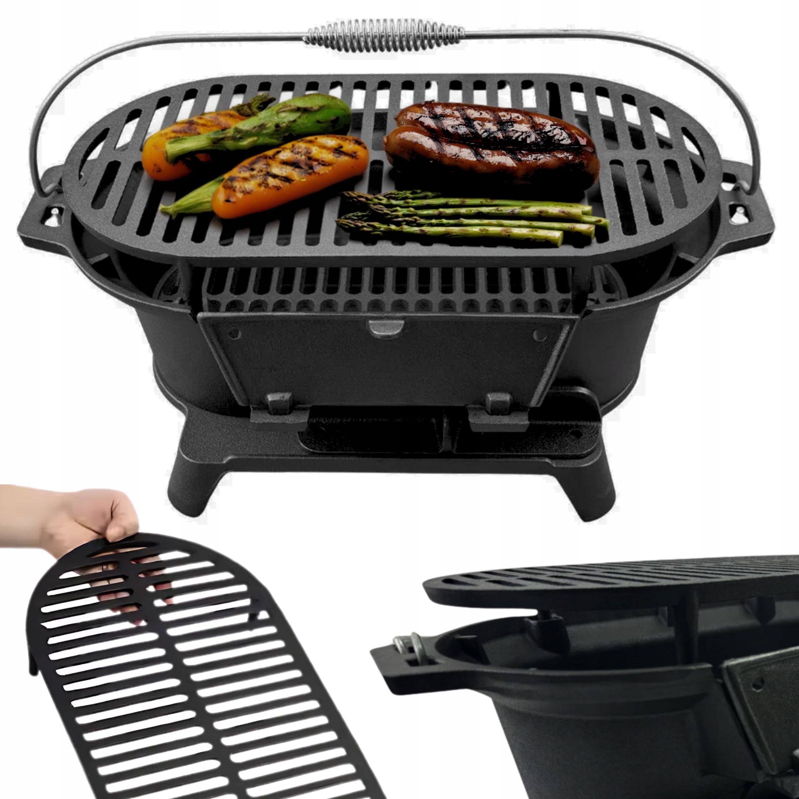 CHARCOAL GRILL WITH CAST IRON GRATE HIBACHI CAST IRON GARDEN GRILL 43cm x 23cm