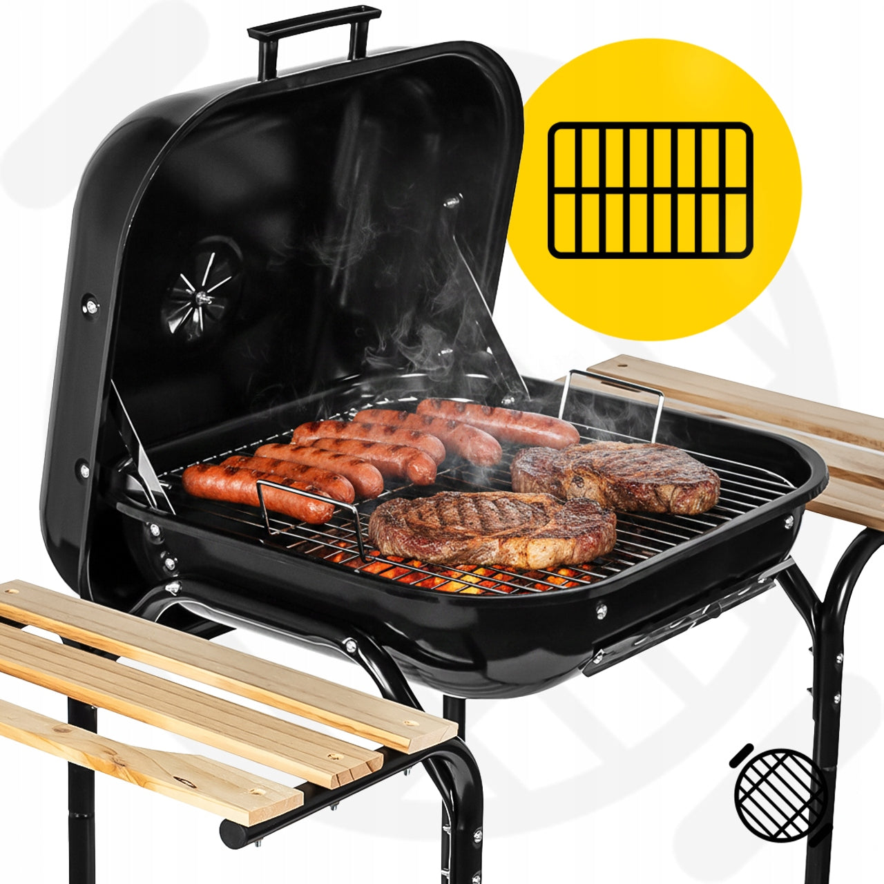 CHARCOAL GRILL WITH GARDEN COVER LARGE CHROME GRATE SHELF WHEELS BLOWER Grate length 43 cm