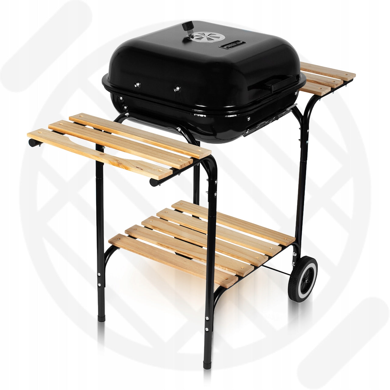 CHARCOAL GRILL WITH GARDEN COVER LARGE CHROME GRATE SHELF WHEELS BLOWER Grill depth 45 cm