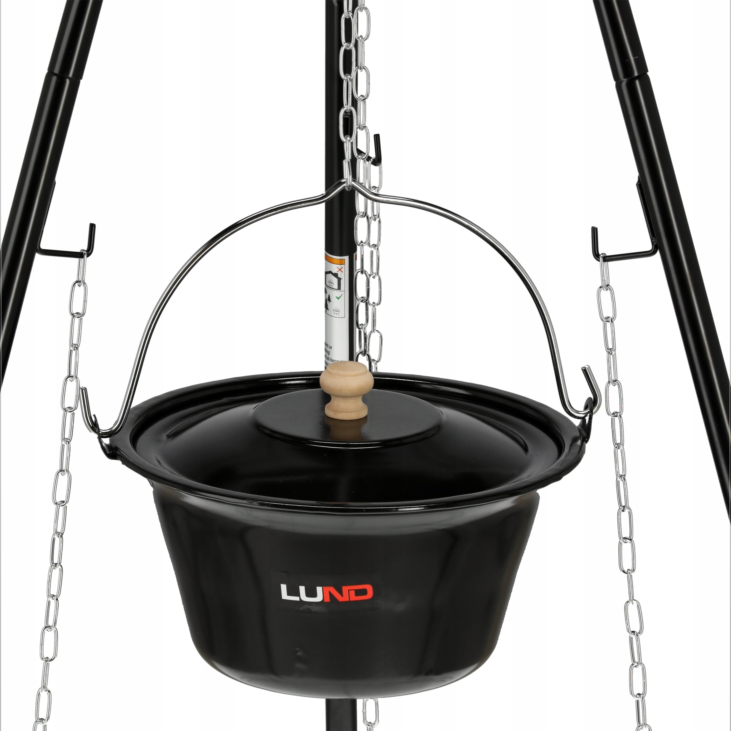 CHARCOAL HANGING GRILL ON TRIPOD 49CM WITH CAULDRON BOWL STEEL GRATE LUND Grill width 53 cm