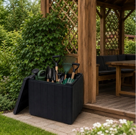 CHEST CONTAINER GARDEN BALCONY STORAGE FOR TERRACE TABLE 2in1 Material polystone