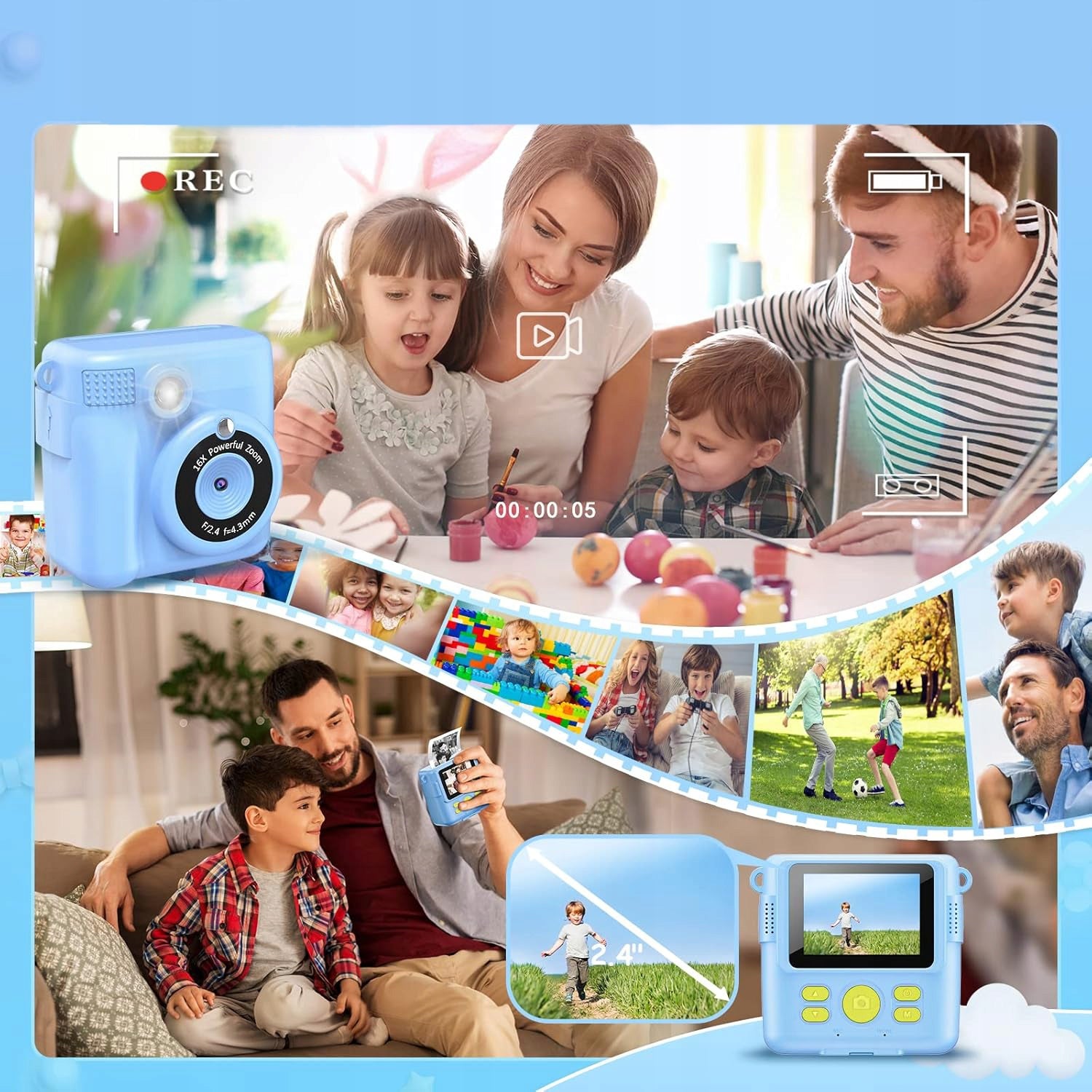 CHILD MINI PRINTER CAMERA INSTANT THERMAL+3 ROLLS Model DRUKARKA APARAT