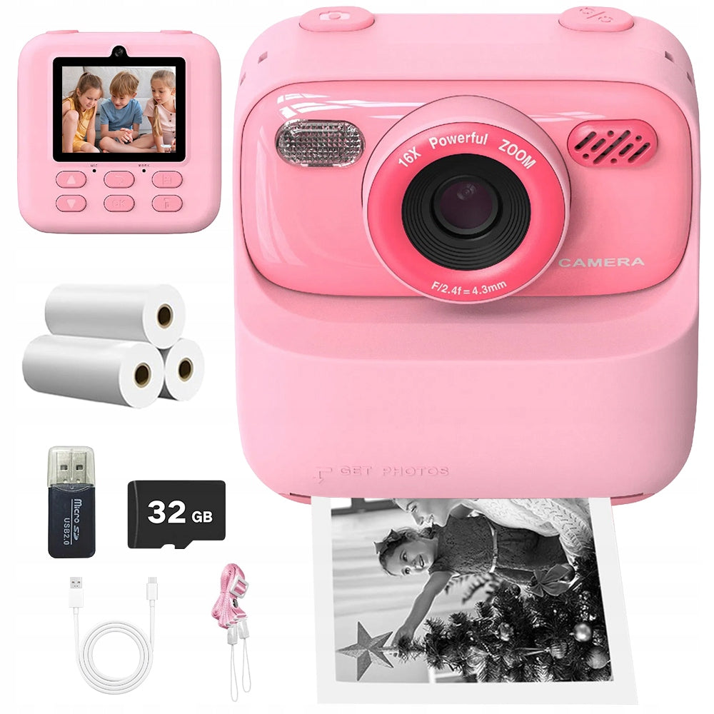 CHILDREN MINI THERMAL PRINTER POLAROID PHOTO VIDEO GAME + 3 ROLLS