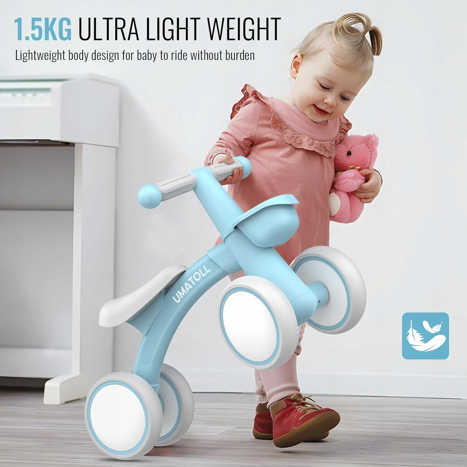 CHILDREN'S BALANCE BIKE 1+ RIDER WITH BASKET LIGHT BLUE Manufacturer code ROWEREK BIEGOWY DLA DZIECI 1+ JEŹDZIK Z