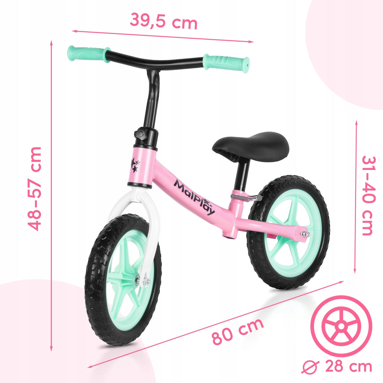 CHILDREN'S BALANCE BIKE FOR CHILDREN 2+ FOAM WHEELS EVA 12" LIGHT 1,8KG Brand MalPlay