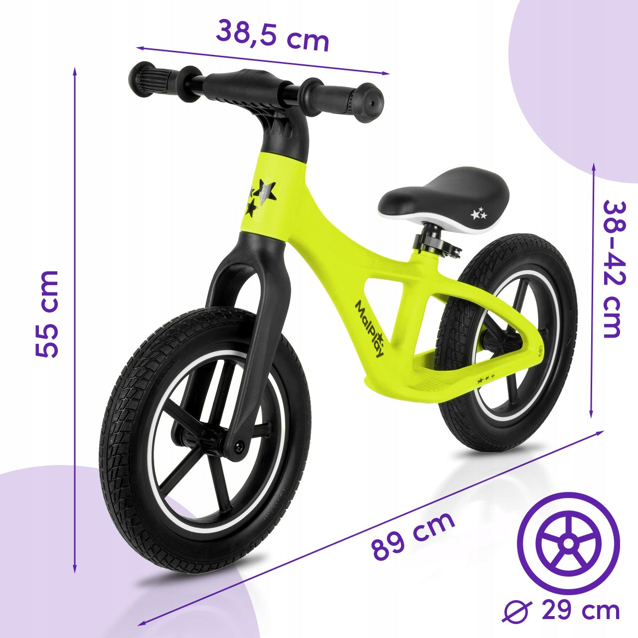CHILDREN'S BALANCE BIKE FOR CHILDREN 2+ WHEELS 12" PU LIGHT 3,4KG NYLU LEMON Packaging status original