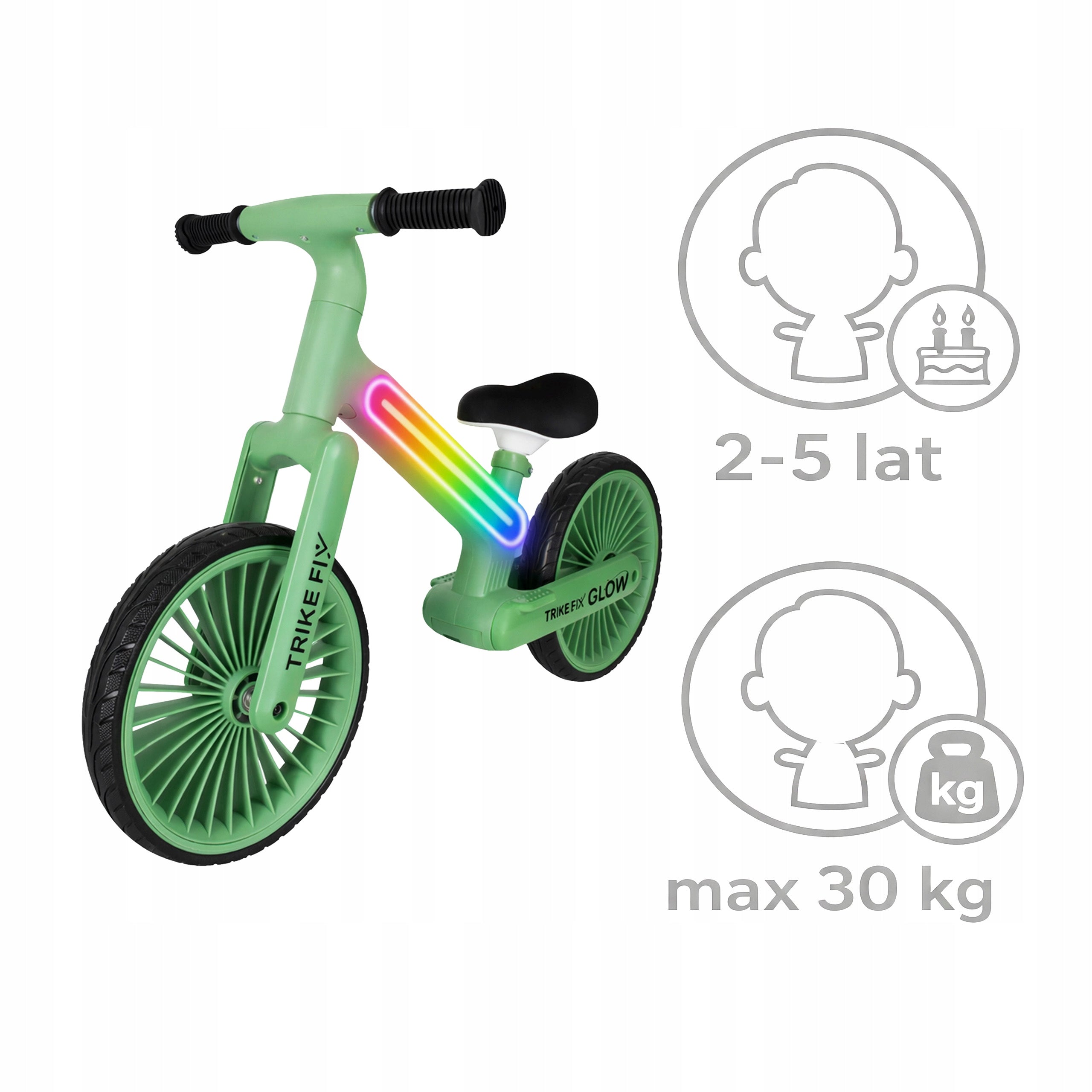 CHILDREN'S BALANCE BIKE TRIKE FIX GLOW LED GREEN LIGHTING FOR CHILDREN Brake none