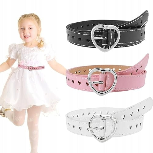 CHILDREN'S BELTS FOR GIRLS LEATHER HEART 3 PIECES ADJUSTABLE leather