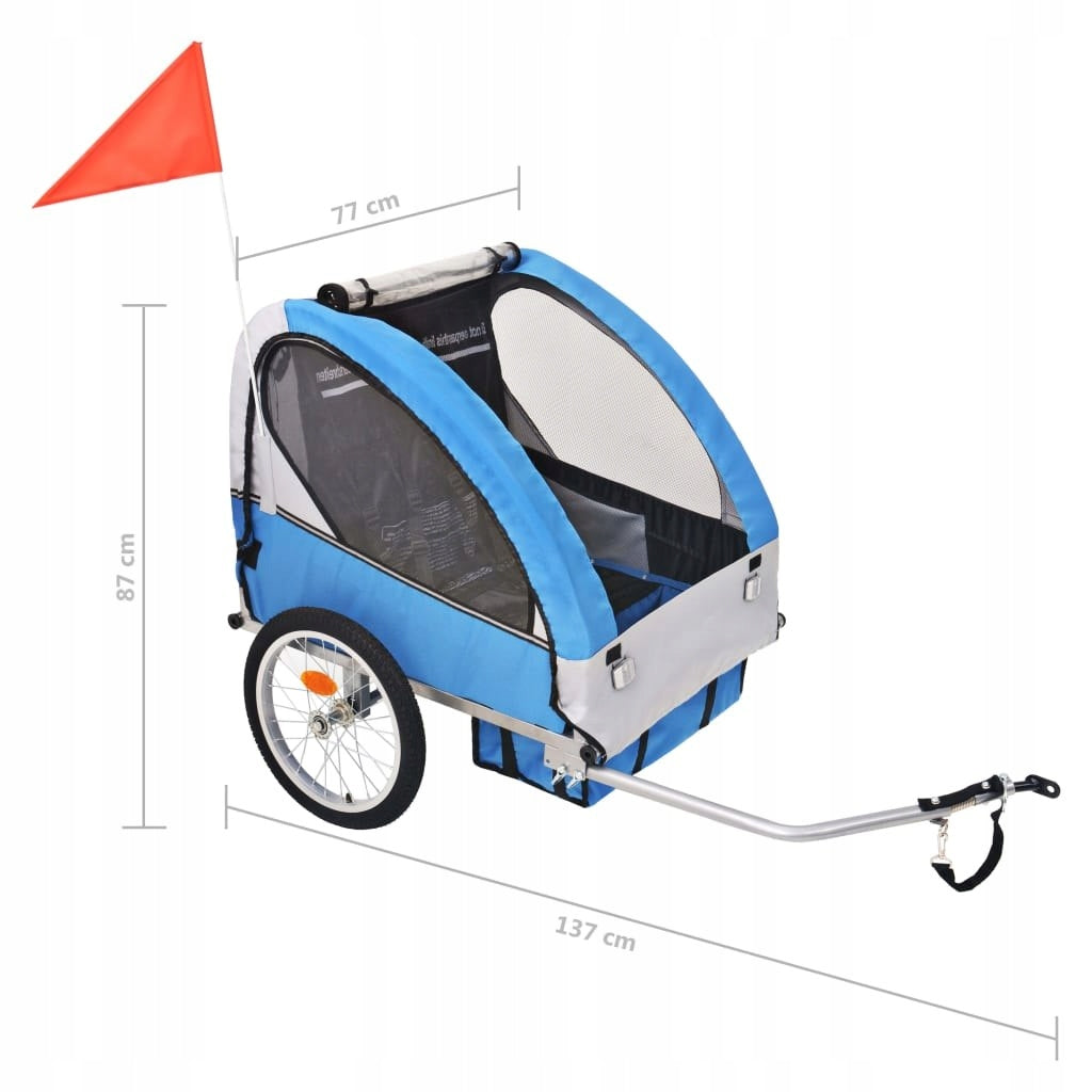 CHILDREN'S BICYCLE TRAILER GREY AND BLUE 30KG Model 91372
